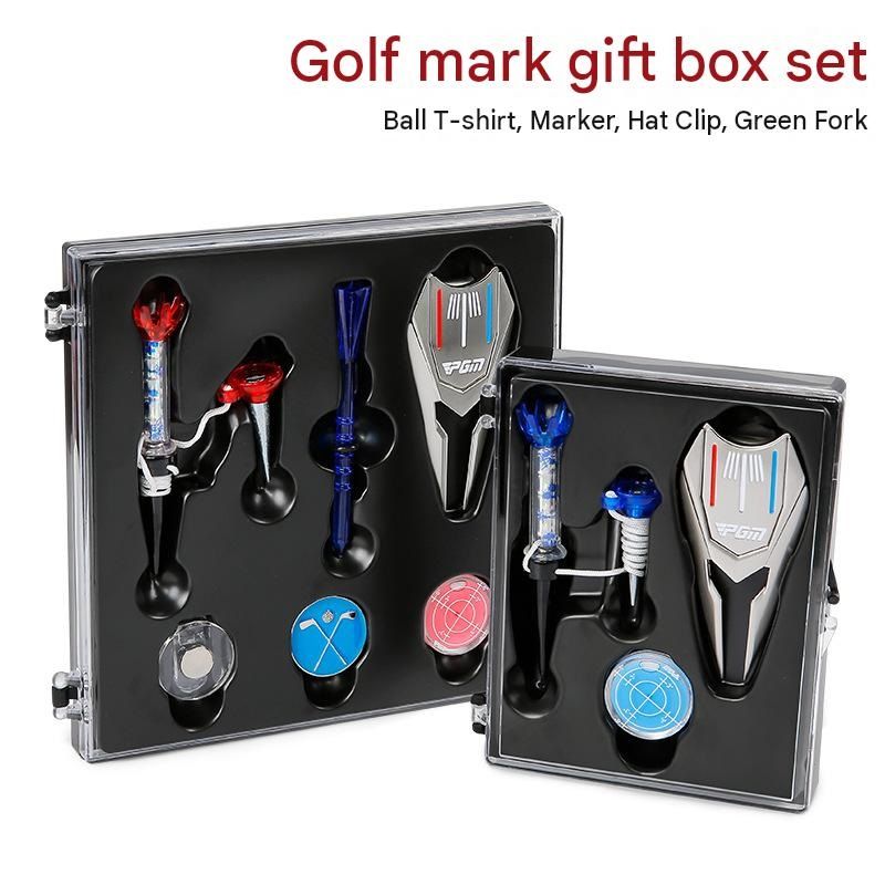 5 piece Golf Accessories Gift Set - Metal Divot Tool with Magnetic Ball Marker, Spirit Level Hat Clip, Anti-Fly Magnetic Tee and Adjustable Crystal Tee - Course Essentials Kit for Golfers
