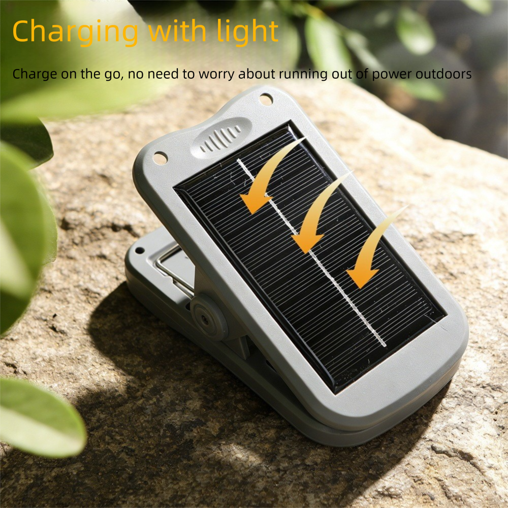 Solar Camping Lantern with Clip Black- 2000mAh USB and Solar Rechargeable, Waterproof Portable Tent Light with Digital Display for Outdoor Hiking Emergency