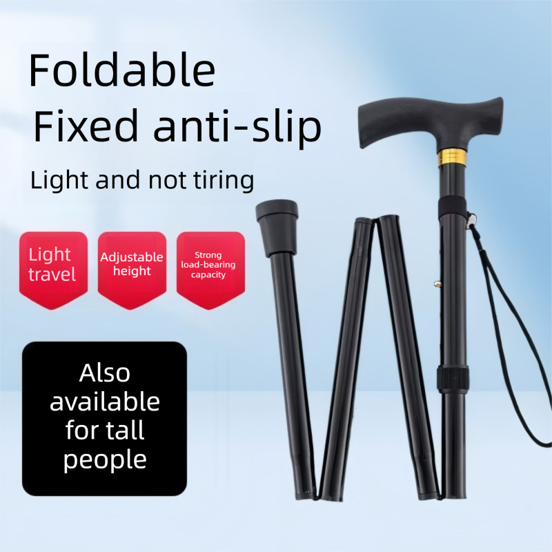Folding Hiking Stick Silver - Adjustable Aluminum Telescopic Walking Cane, 5-Height Settings 82-95cm, Lightweight Portable Trekking Pole for Seniors and Outdoors