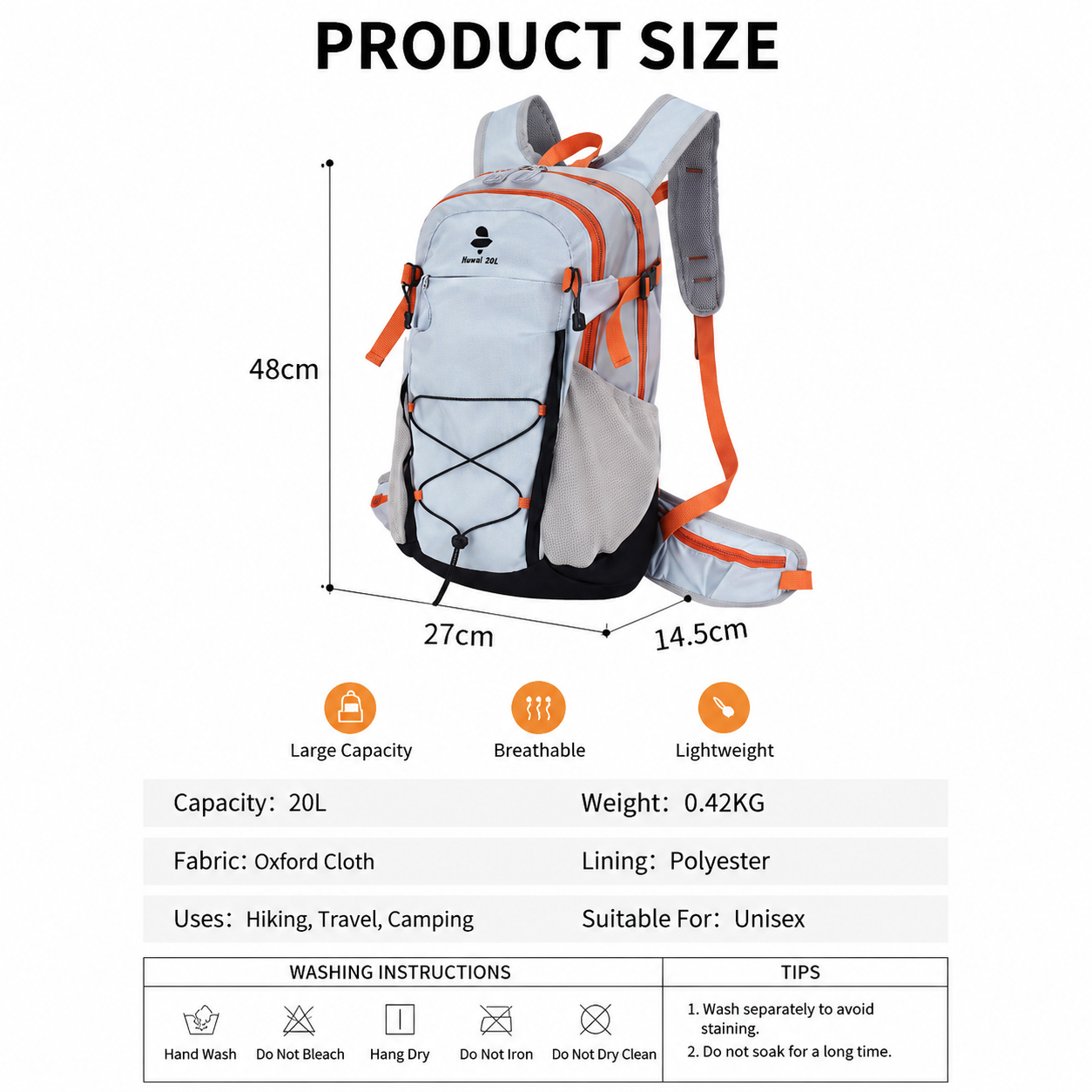Lightweight Hiking Backpack 20L Black - Ultralight Oxford Cloth Daypack with Breathable Mesh Back, Adjustable Straps for Trekking Camping Travel