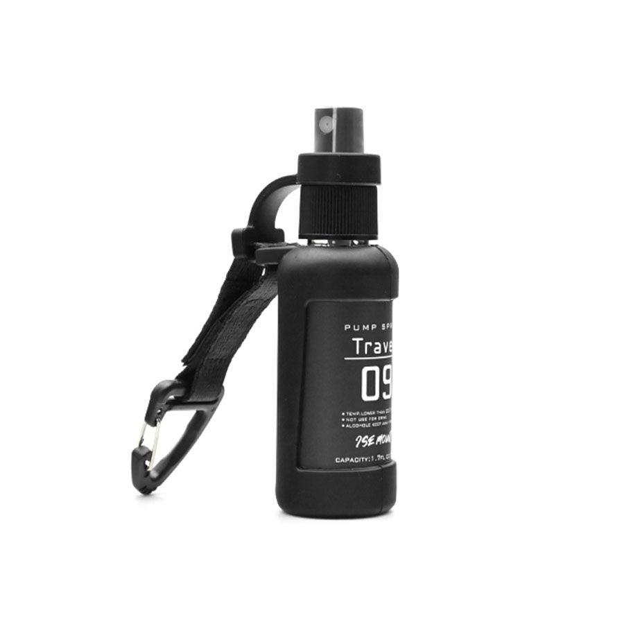 2 Pack 50ml Portable Spray Bottle - Leakproof Travel Mist Sprayer with Carabiner, Fine Mist Pump for Outdoor Camping Hiking, 12cm Black