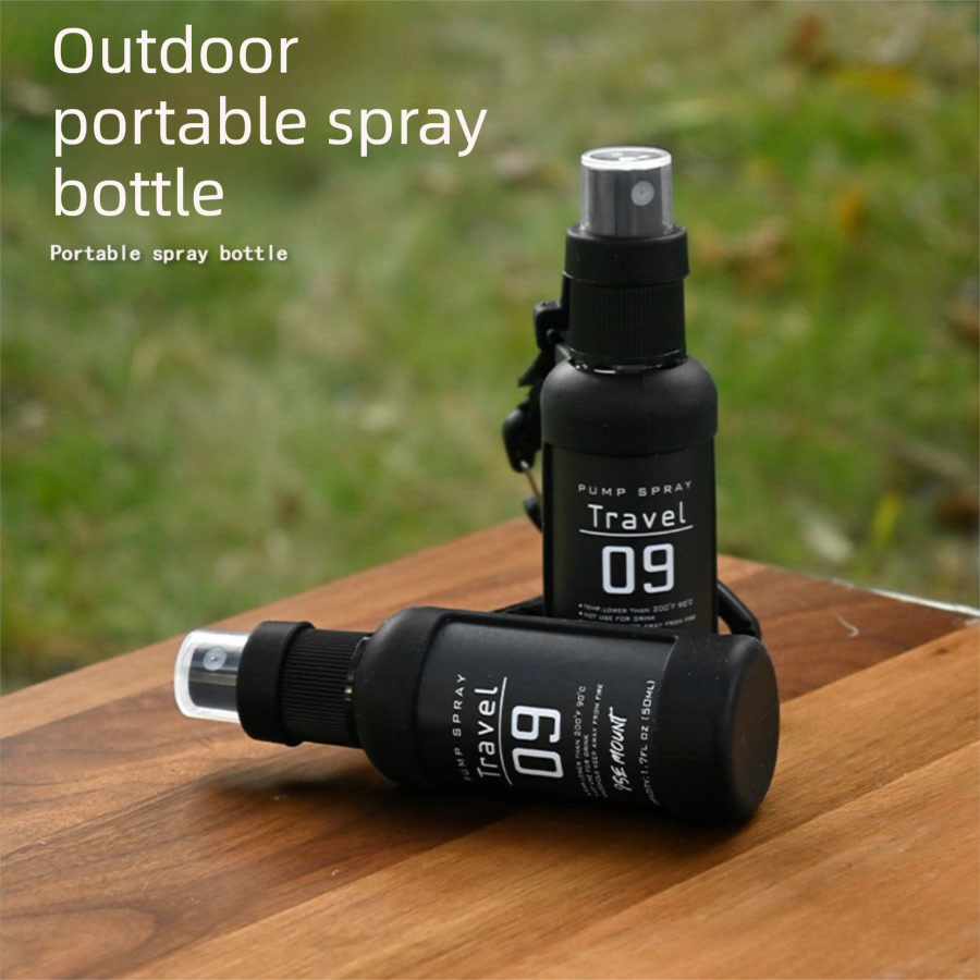 2 Pack 50ml Portable Spray Bottle - Leakproof Travel Mist Sprayer with Carabiner, Fine Mist Pump for Outdoor Camping Hiking, 12cm Black