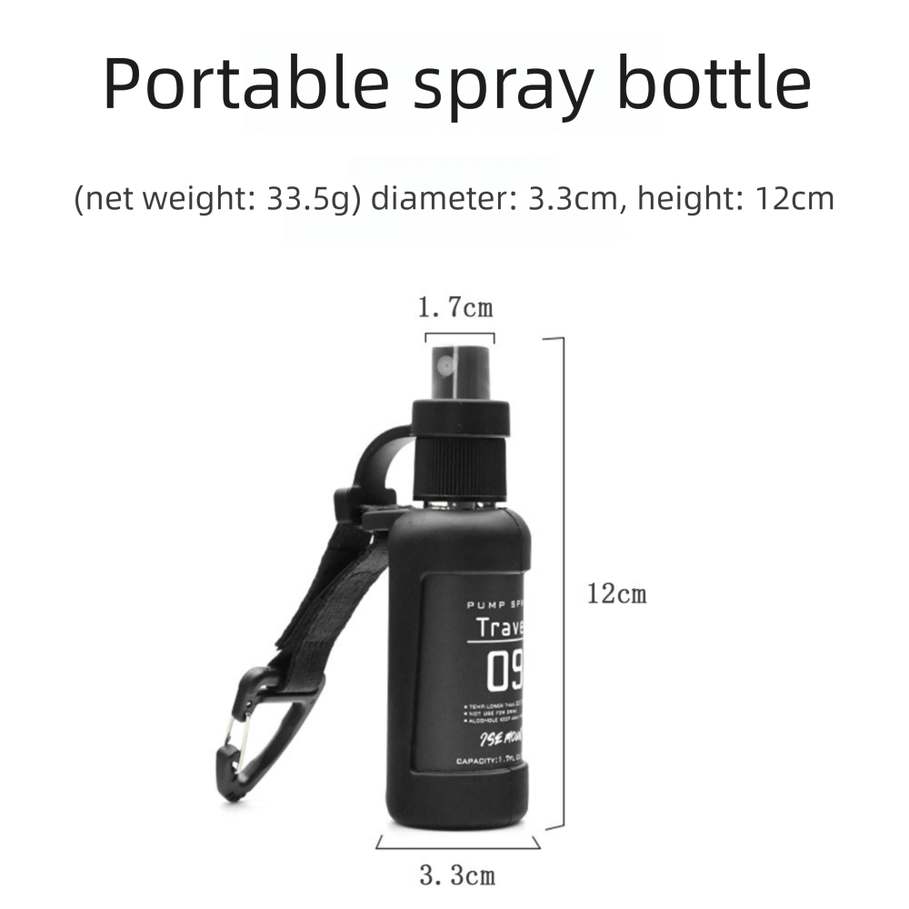 2 Pack 50ml Portable Spray Bottle - Leakproof Travel Mist Sprayer with Carabiner, Fine Mist Pump for Outdoor Camping Hiking, 12cm Black