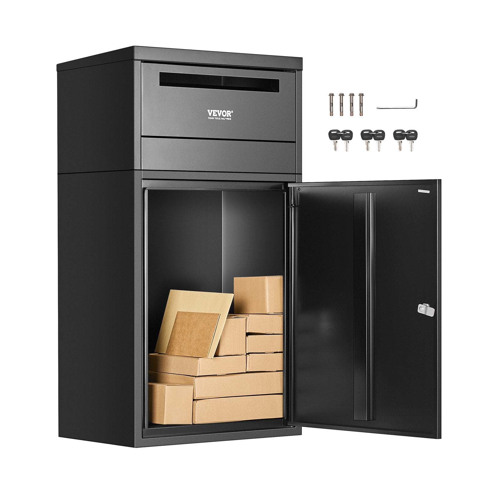 VEVOR Package Delivery Boxes for Outside, 90.9 cm Mailbox for Parcel with Lock, Galvanized Steel Package Drop Box with Anti-Theft Design, Weather-Resistant Package Mailbox for Home and Office, Black