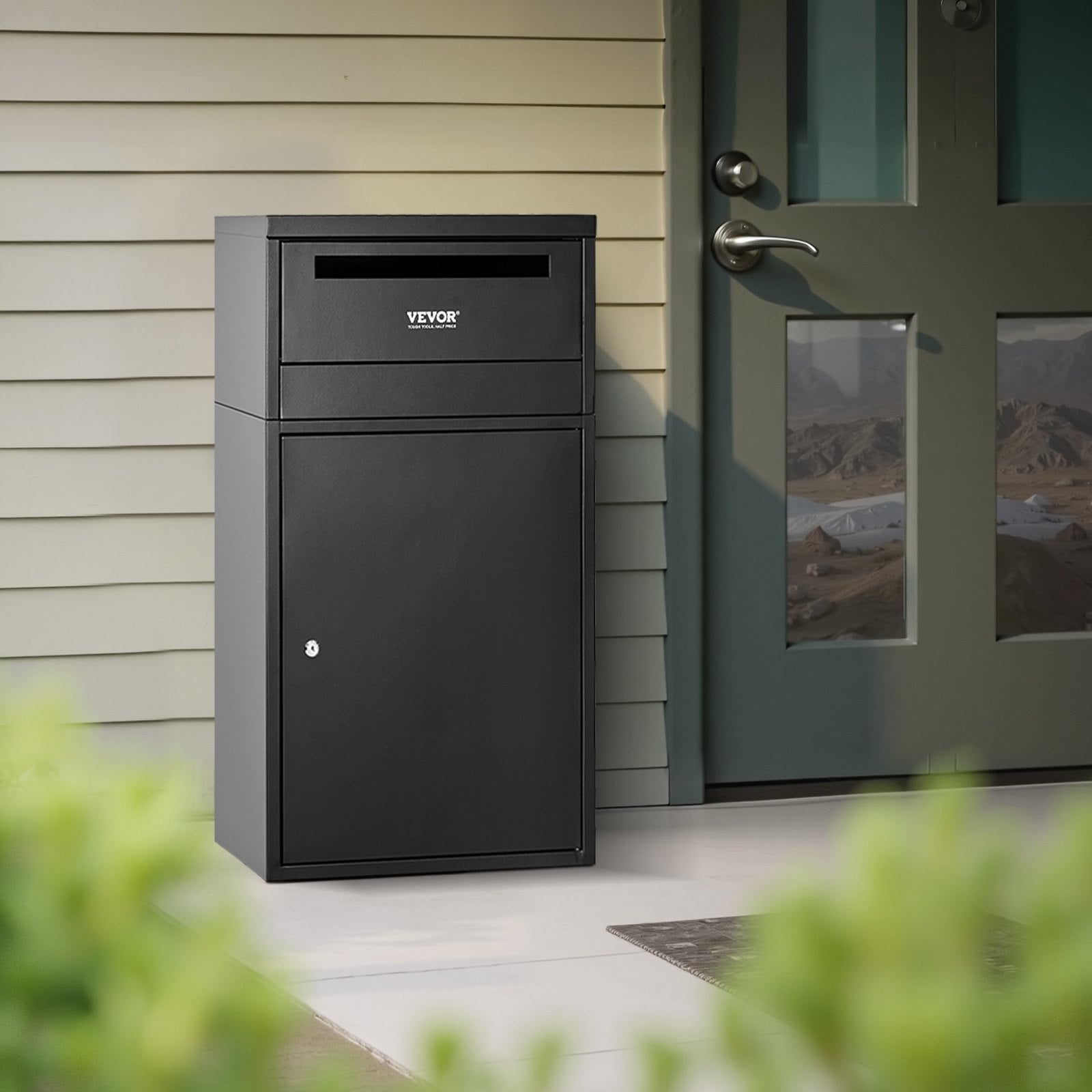 VEVOR Package Delivery Boxes for Outside, 90.9 cm Mailbox for Parcel with Lock, Galvanized Steel Package Drop Box with Anti-Theft Design, Weather-Resistant Package Mailbox for Home and Office, Black