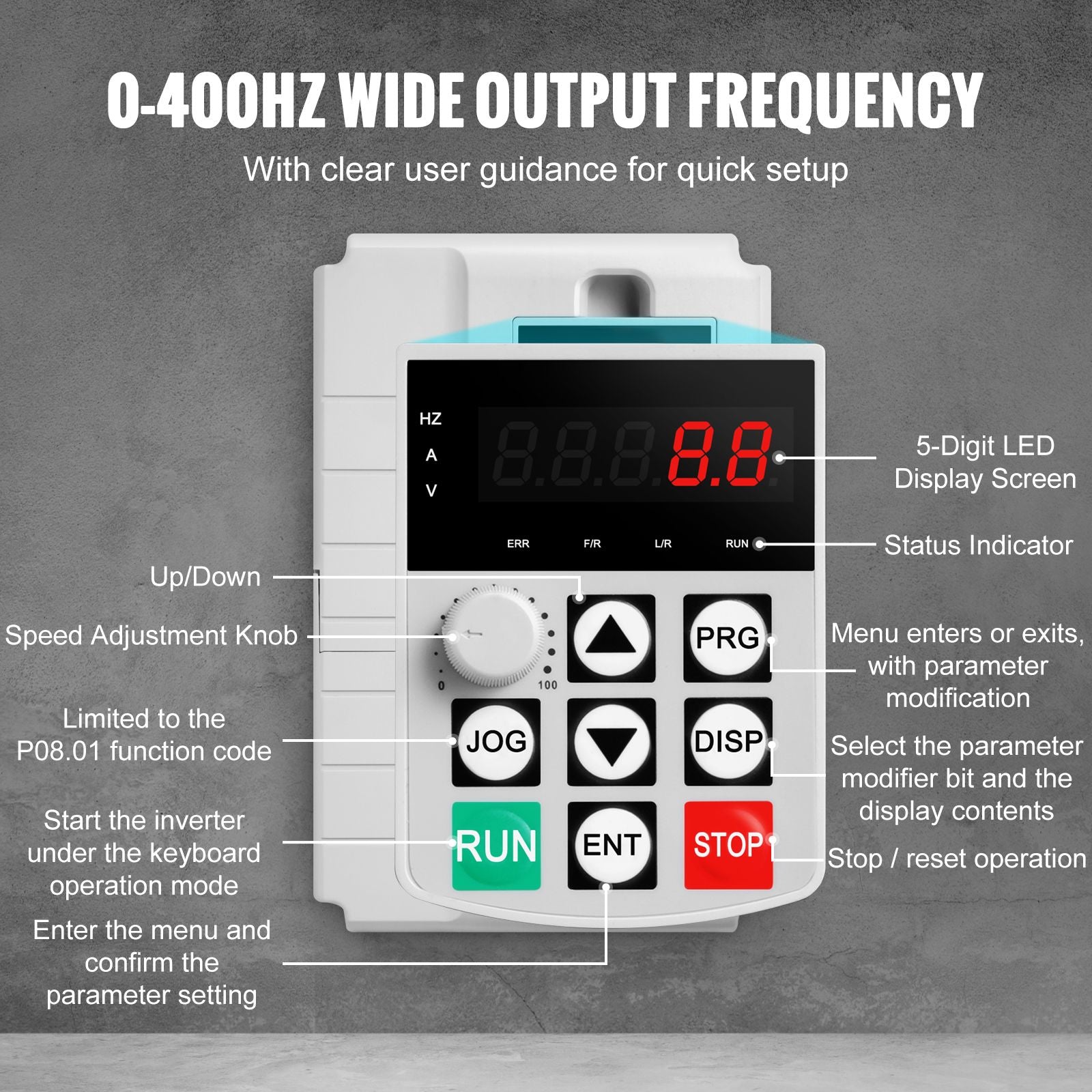 VFD 10HP, 7.5KW, 34A, 1 Phase 220V-240V Input to 3 Phase 220V-240V Output Variable Frequency Drive, 0-400Hz VFD for AC Motor Speed Control