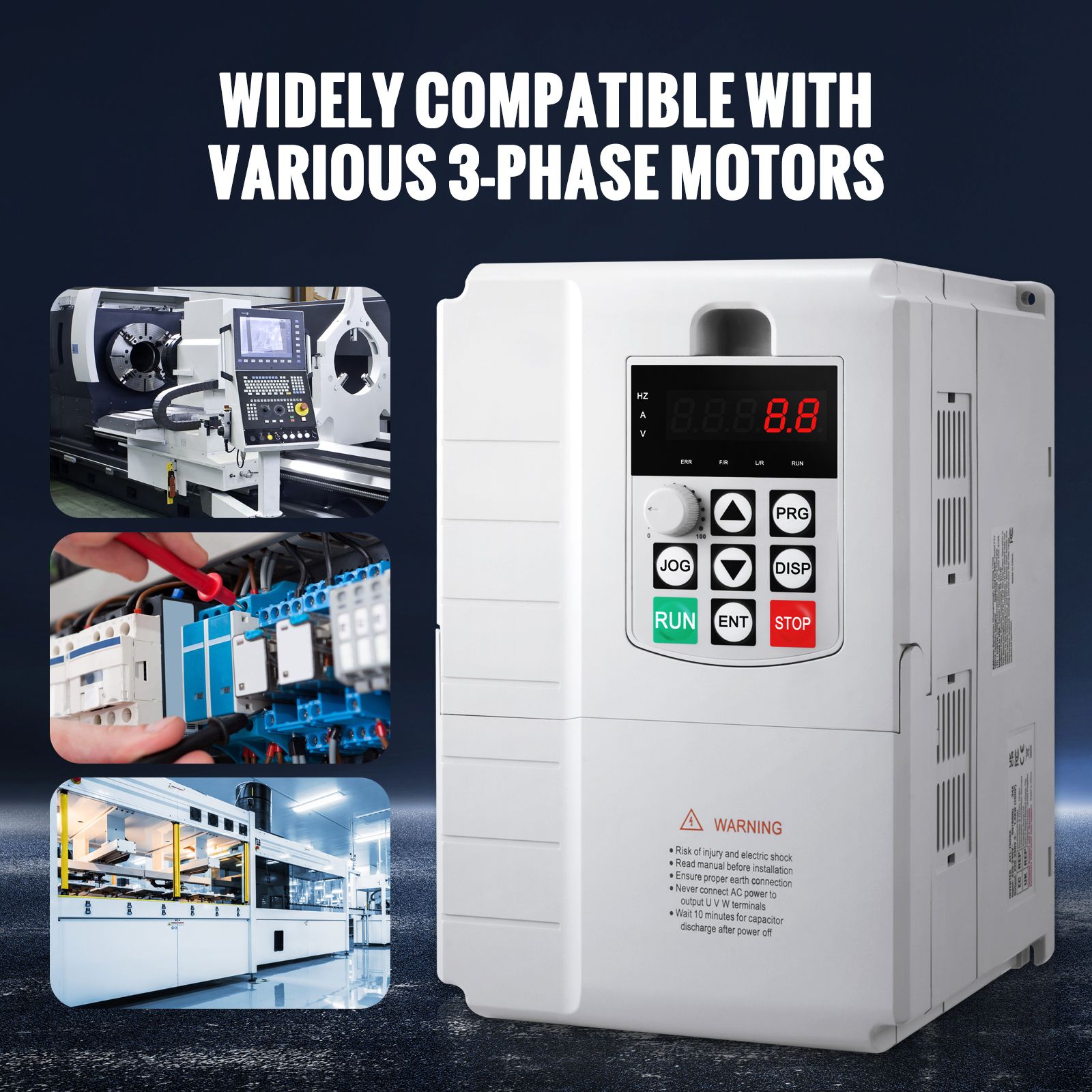 VFD 10HP, 7.5KW, 34A, 1 Phase 220V-240V Input to 3 Phase 220V-240V Output Variable Frequency Drive, 0-400Hz VFD for AC Motor Speed Control