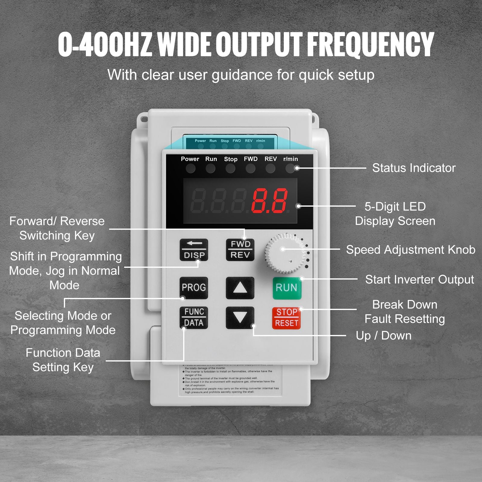 VFD 5HP, 4KW, 18A, 1 Phase 220V-240V Input to 3 Phase 220V-240V Output Variable Frequency Drive, 0-400Hz VFD for AC Motor Speed Control