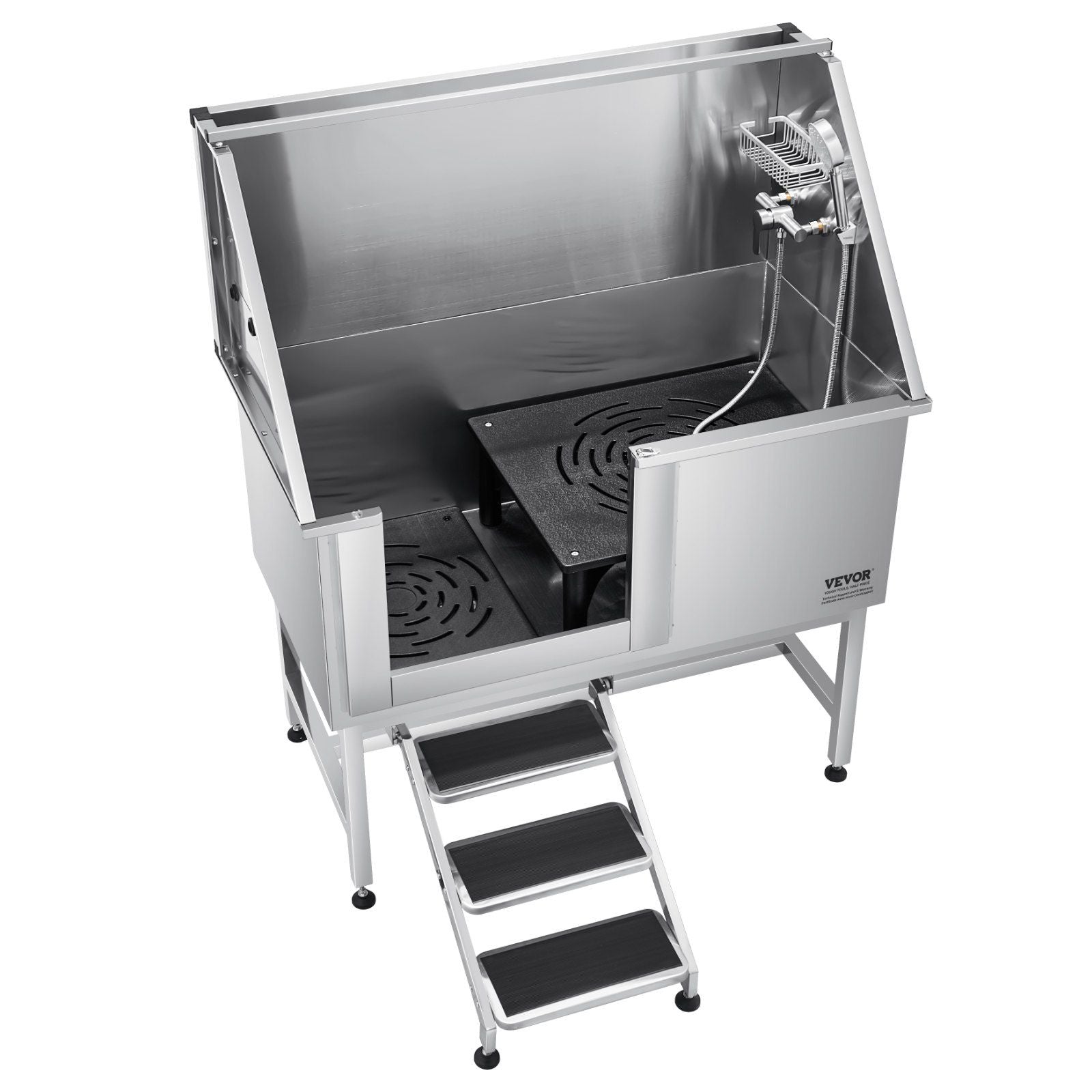 Stainless Steel Dog Washing Station, 127 cm Pet Grooming Tub w/ Stairs, PE Water Filter Board, Faucet & Showerhead & Soap Holder Dog Bathtub for Large & Medium & Small Pets (Left Door)