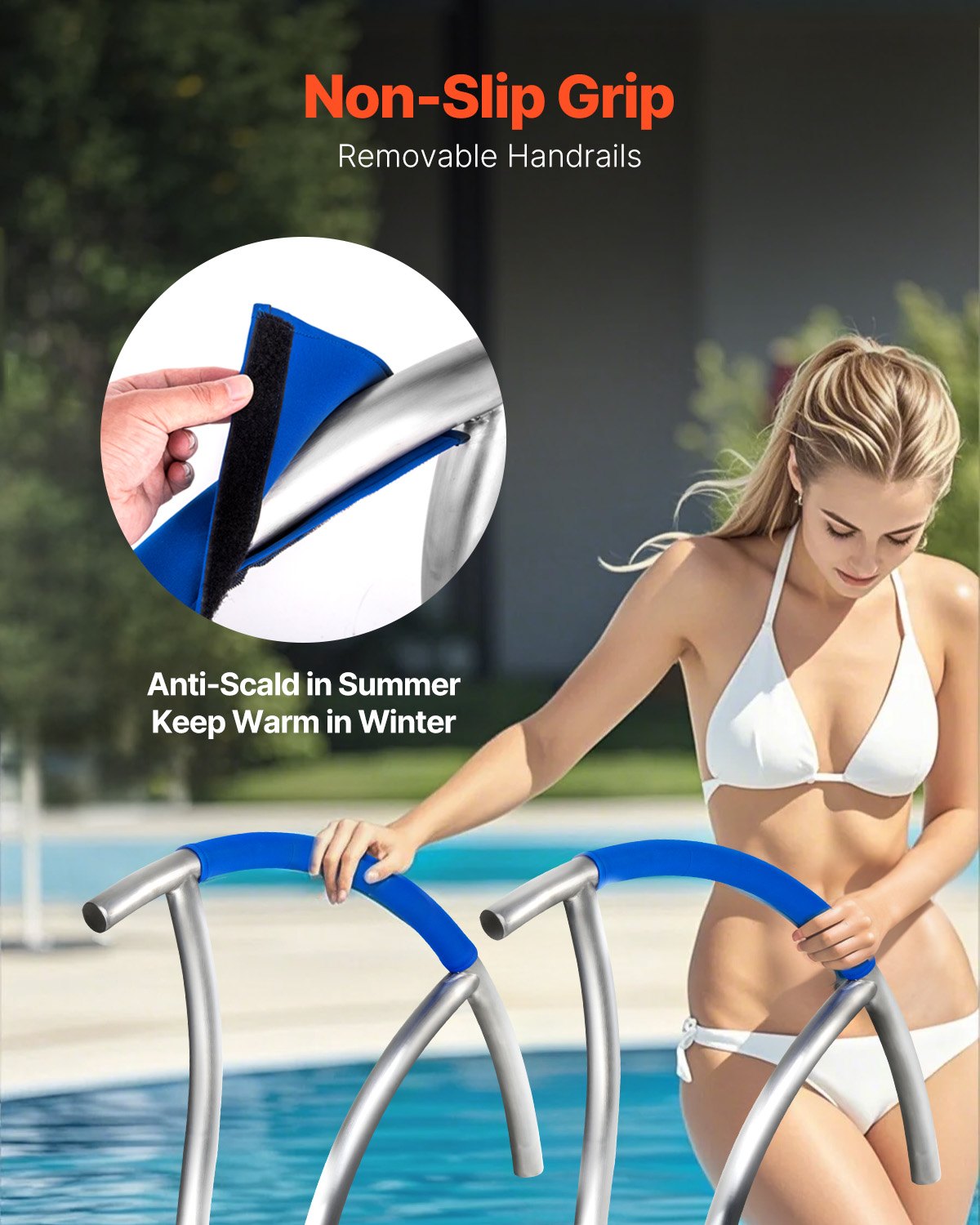 VEVOR Pool Handrail, 30" x 30" Swimming Pool Stair Rail, 2 PCs Stainless Steel Stair Pool Hand Rail Rated 375lbs Load Capacity, Pool Rail with Quick Mount Base Plate, and Complete Mounting Accessories