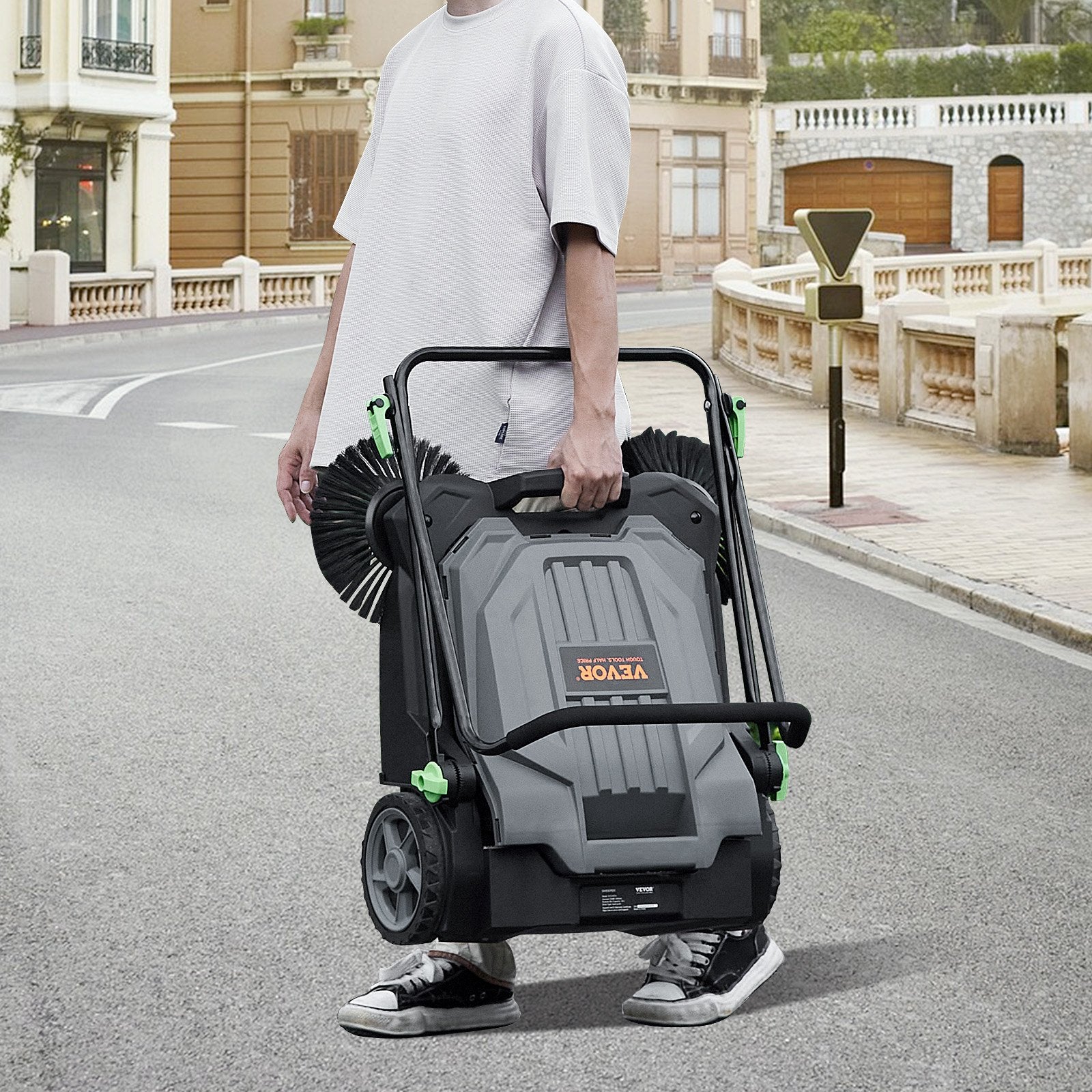 VEVOR Walk-behind Hand Push Floor Sweeper 25.6" Width 5 Gallon Waste Container