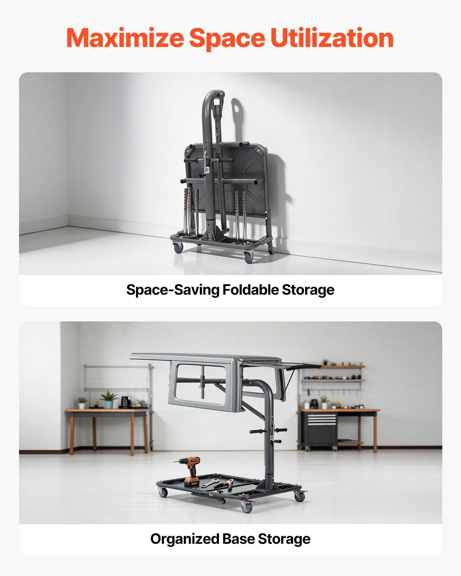 Hard Top Remover Lift, 99.79 kg, Foldable Jeep Hardtop Removal and Storage System, Easy One-Person Operation, Adjustable Height, for Jeep Wrangler YJ, TJ, JK, JL, 4XE, Ford Bronco 4 Door &6 Gen+