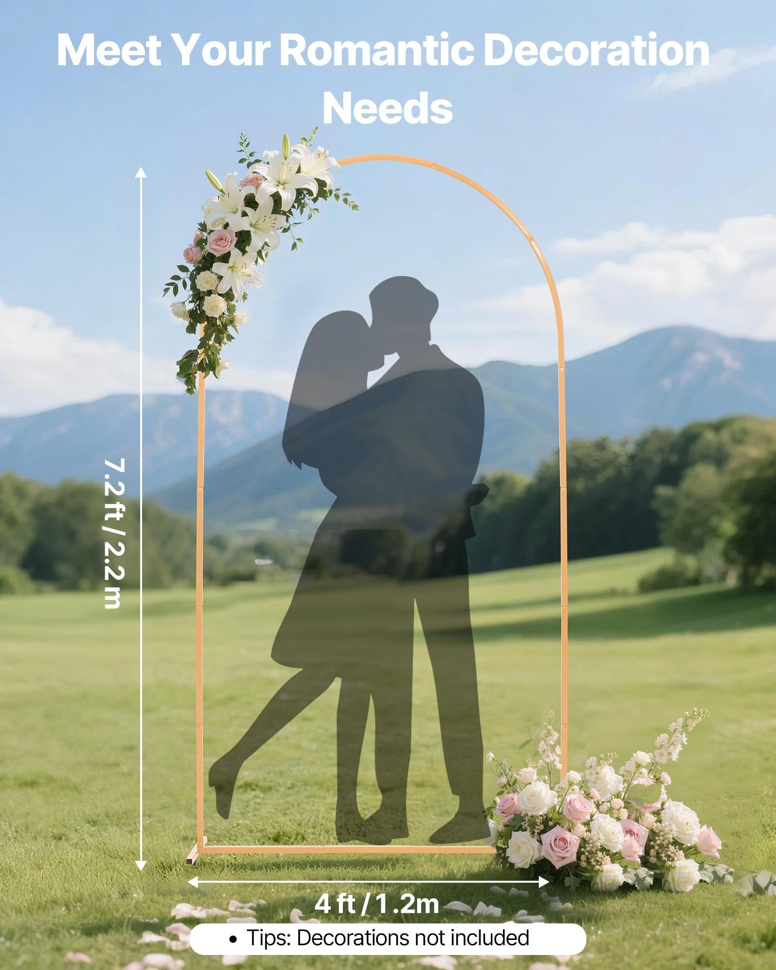 VEVOR Arch Backdrop Stand, 2.2 x 1.2 m, Stable Structure, Easy Assembly, 1 Set Gold Metal Arch Backdrop Stand for Wedding, Birthday Party, Graduation, Holiday Celebration, and Ceremony Decoration
