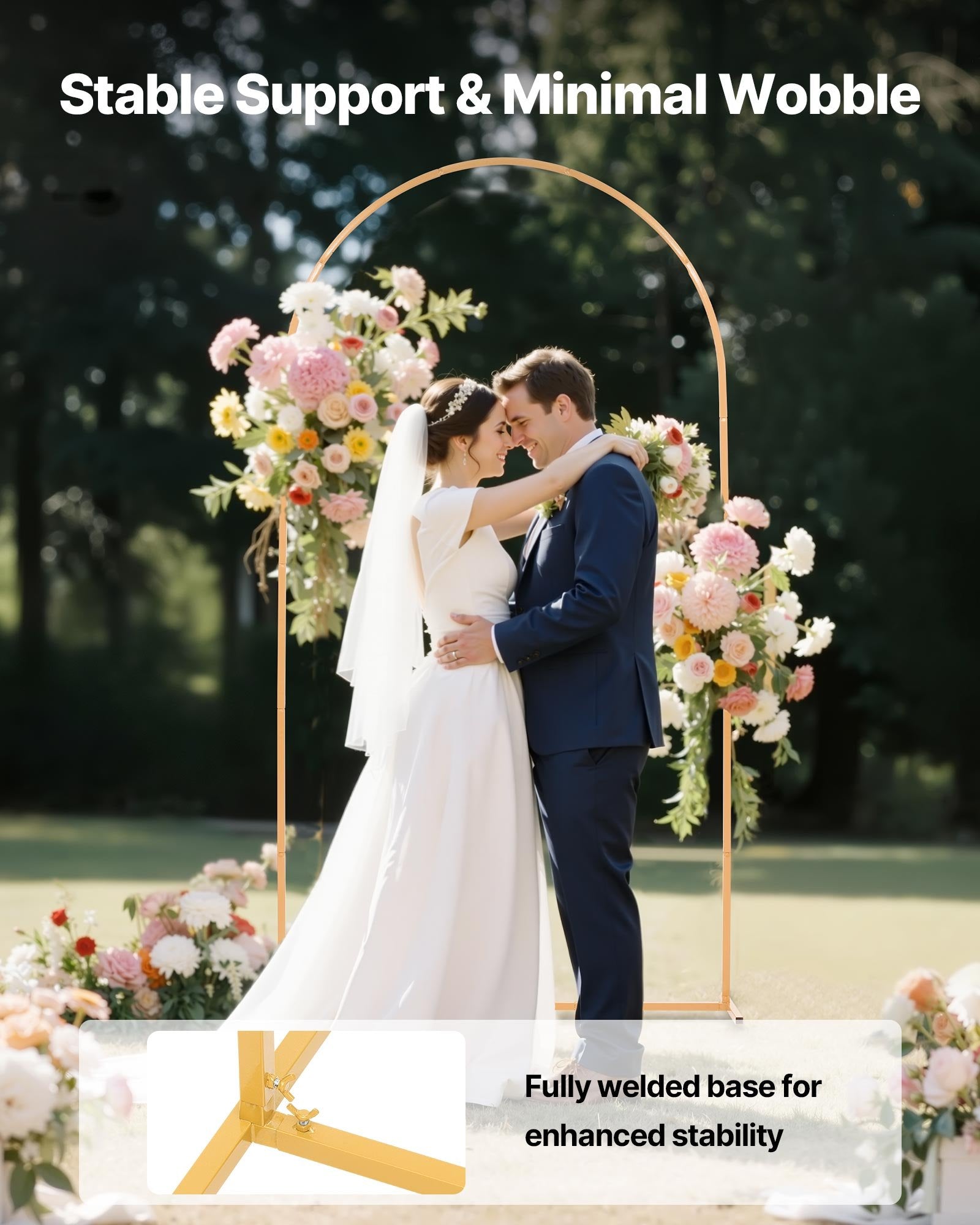 VEVOR Arch Backdrop Stand, 2.2 x 1.2 m, Stable Structure, Easy Assembly, 1 Set Gold Metal Arch Backdrop Stand for Wedding, Birthday Party, Graduation, Holiday Celebration, and Ceremony Decoration