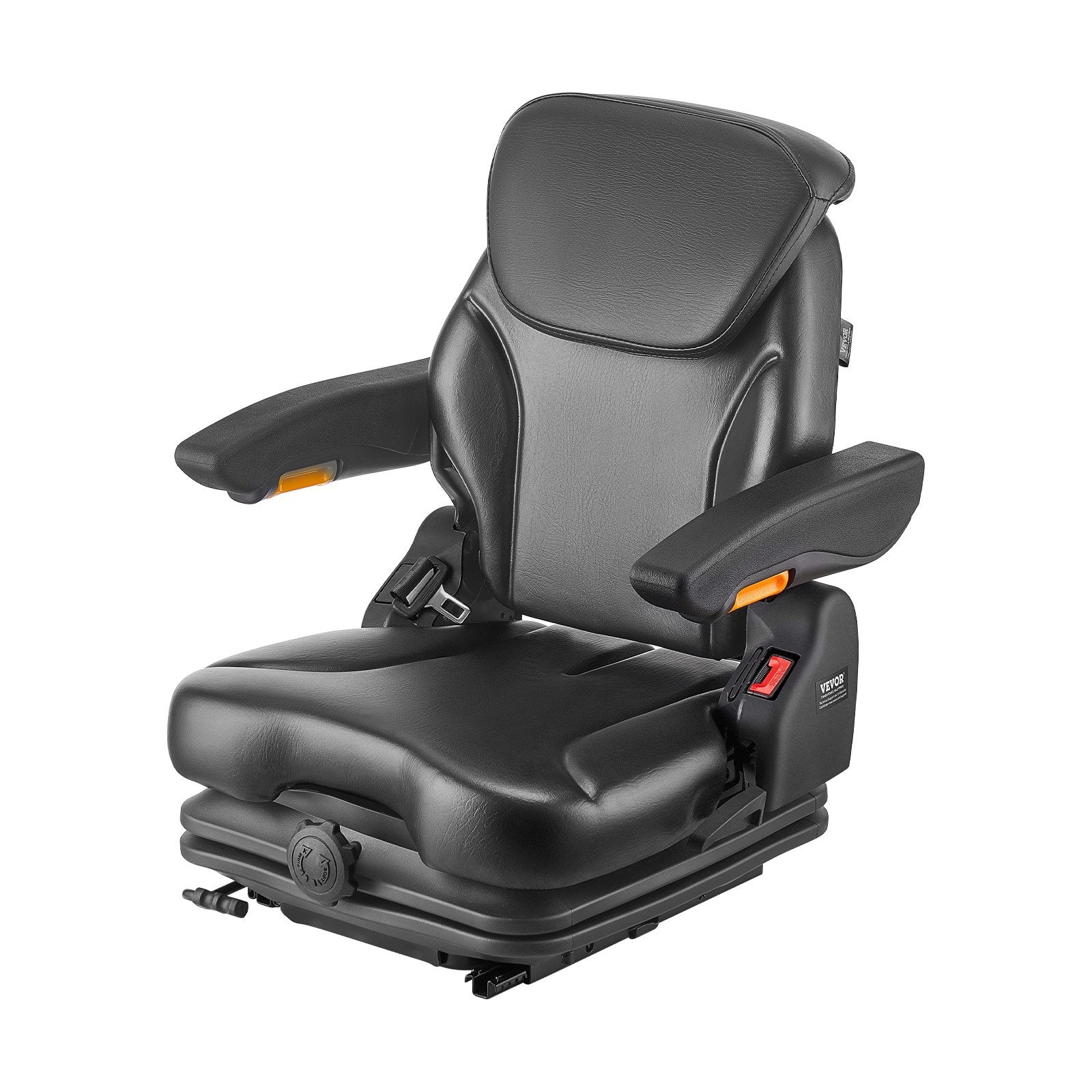 VEVOR Universal Forklift Seat, Tractor Suspension Seat with Adjustable Back, Armrest, Headrest & Safety Belt, Secure Fold Down Tractor Seat with Micro Switch, Lawnmower Seat for Skid Loader Bulldozer