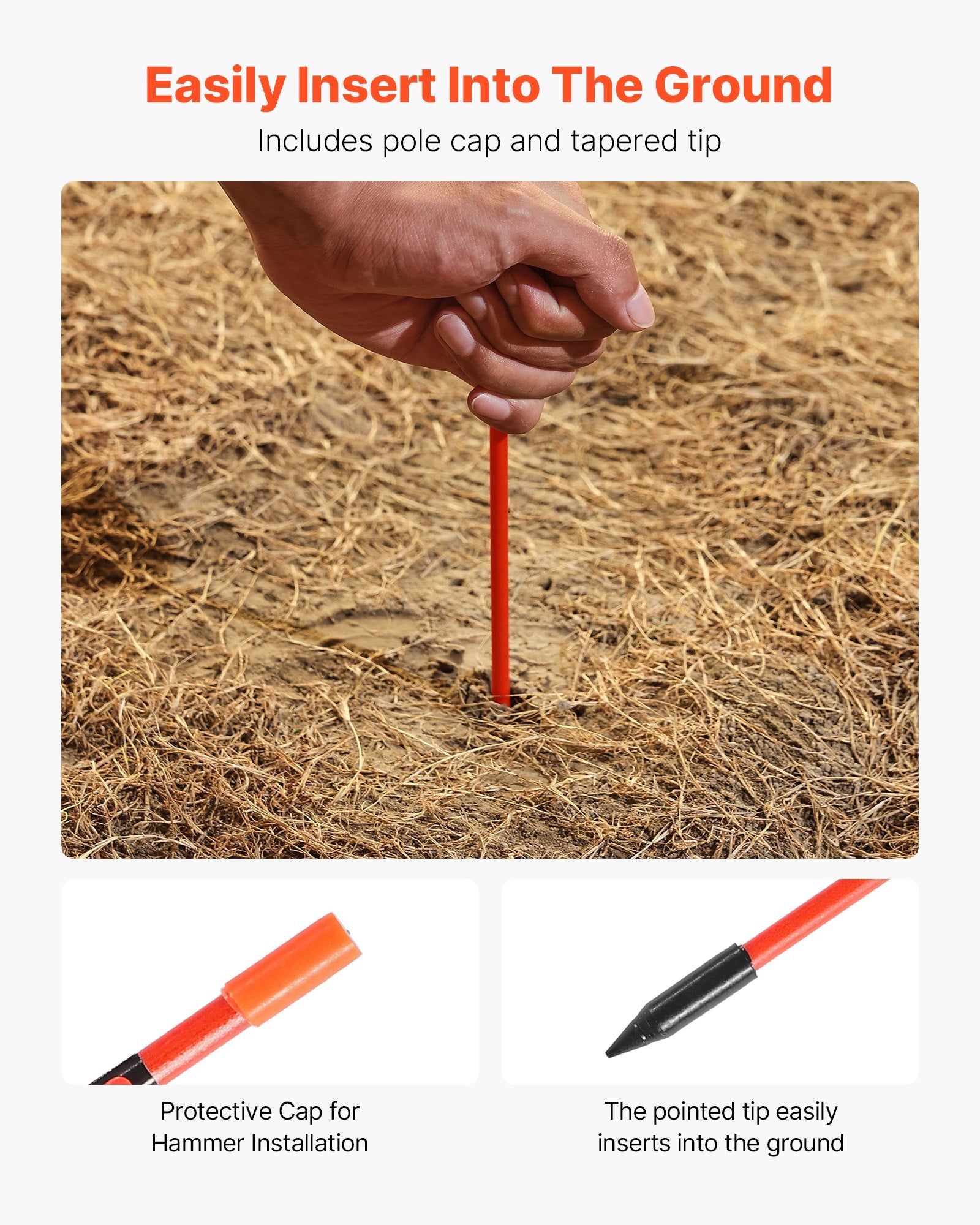 VEVOR Driveway Markers, 500Pcs 122cm Long 6.35mm Dia, Hi-Visibility Driveway Reflectors with 12 in Steel Drill Bits, Reflective Snow Sticks Fiberglass Pole for Parking Lots, Walkways, Snow Plowing