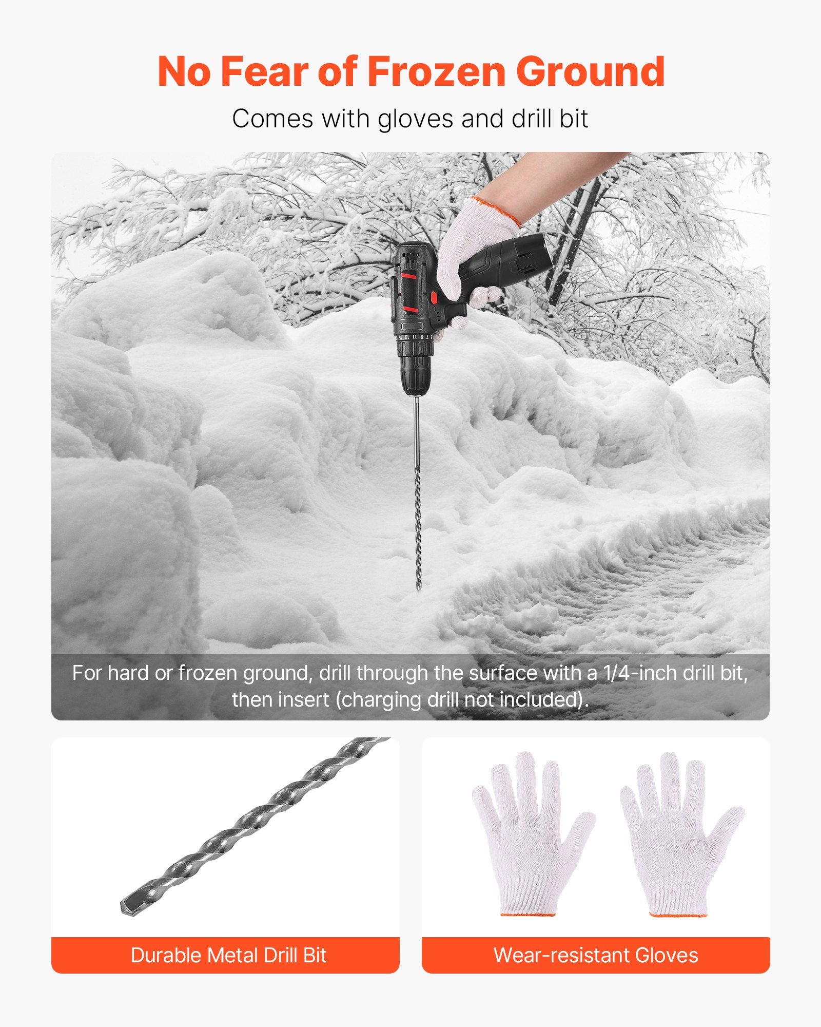 VEVOR Driveway Markers, 500Pcs 122cm Long 6.35mm Dia, Hi-Visibility Driveway Reflectors with 12 in Steel Drill Bits, Reflective Snow Sticks Fiberglass Pole for Parking Lots, Walkways, Snow Plowing