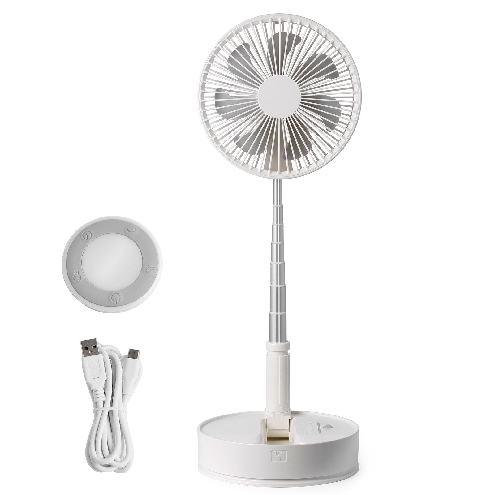 VEVOR 8 Inch Foldable Oscillating Standing Fan with Remote Control, 4 Speed Adjustable Portable Desk Quiet Fan, 7200mah Rechargeable USB Small Fan, Folded Rotating Floor Fan for Bedroom Office Travel