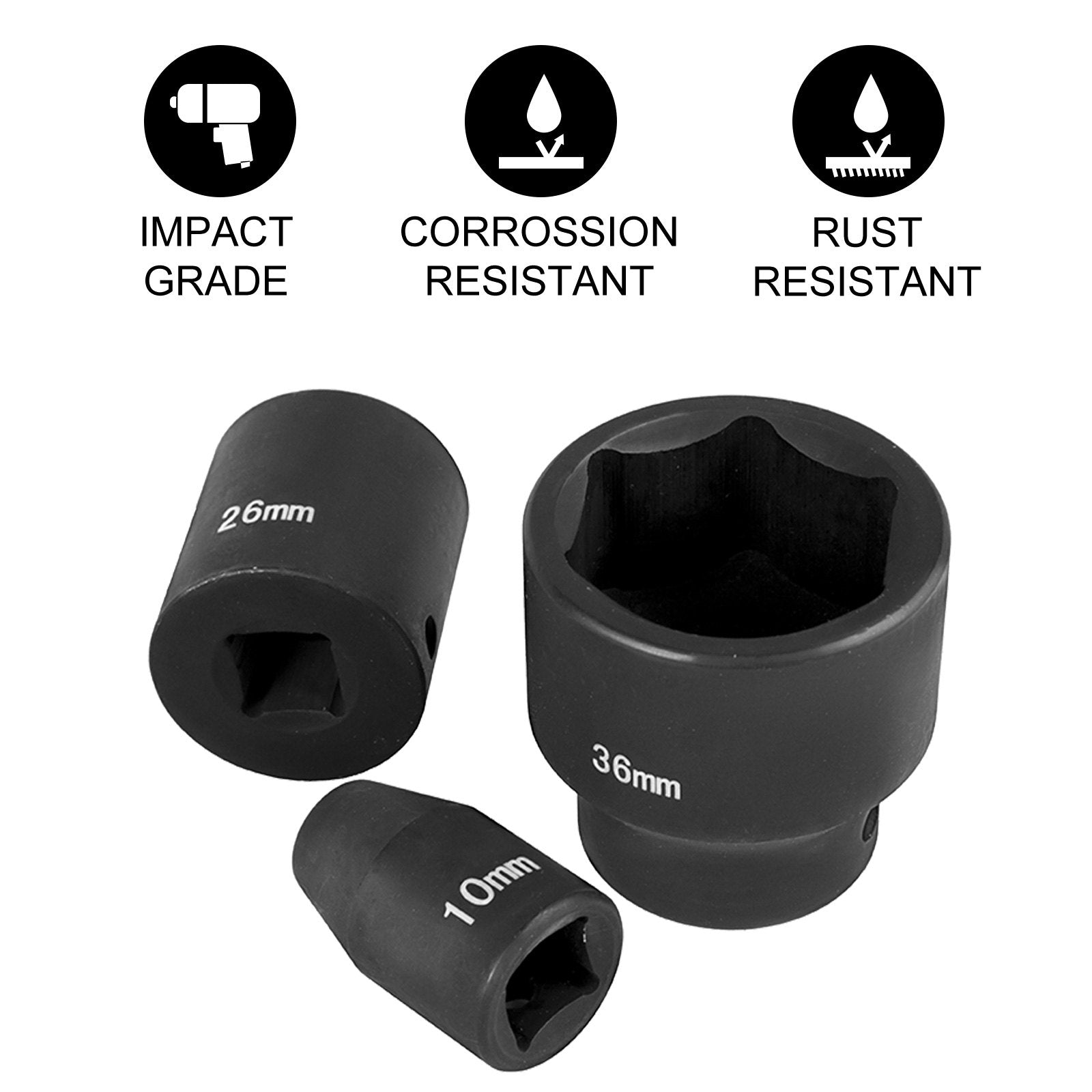 VEVOR Impact Sockets Set 1/2 Inch Drive 26PCS Standard Length Impact Set 6-Point