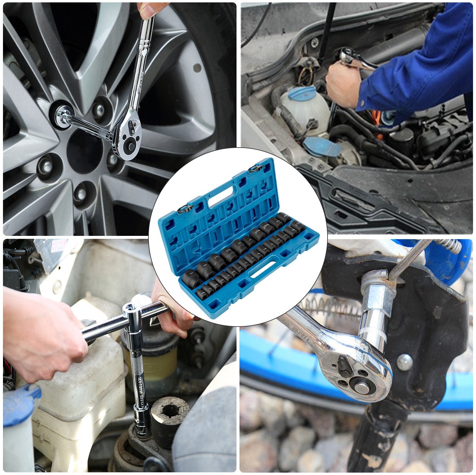 VEVOR Impact Sockets Set 1/2 Inch Drive 26PCS Standard Length Impact Set 6-Point