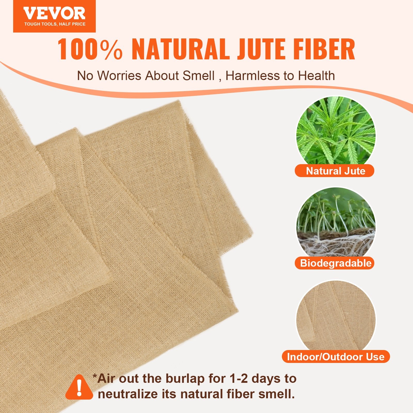 VEVOR Burlap Fabric Roll, 1016 mm x 22.86 m & 50 x 50 Density Wide Natural Burlap Fabric Rolls, Jute Fabric Burlap Tree Wrap Roll, for Decor, Crafts, Wedding, Gardening, Plant & Tree Winter Covering