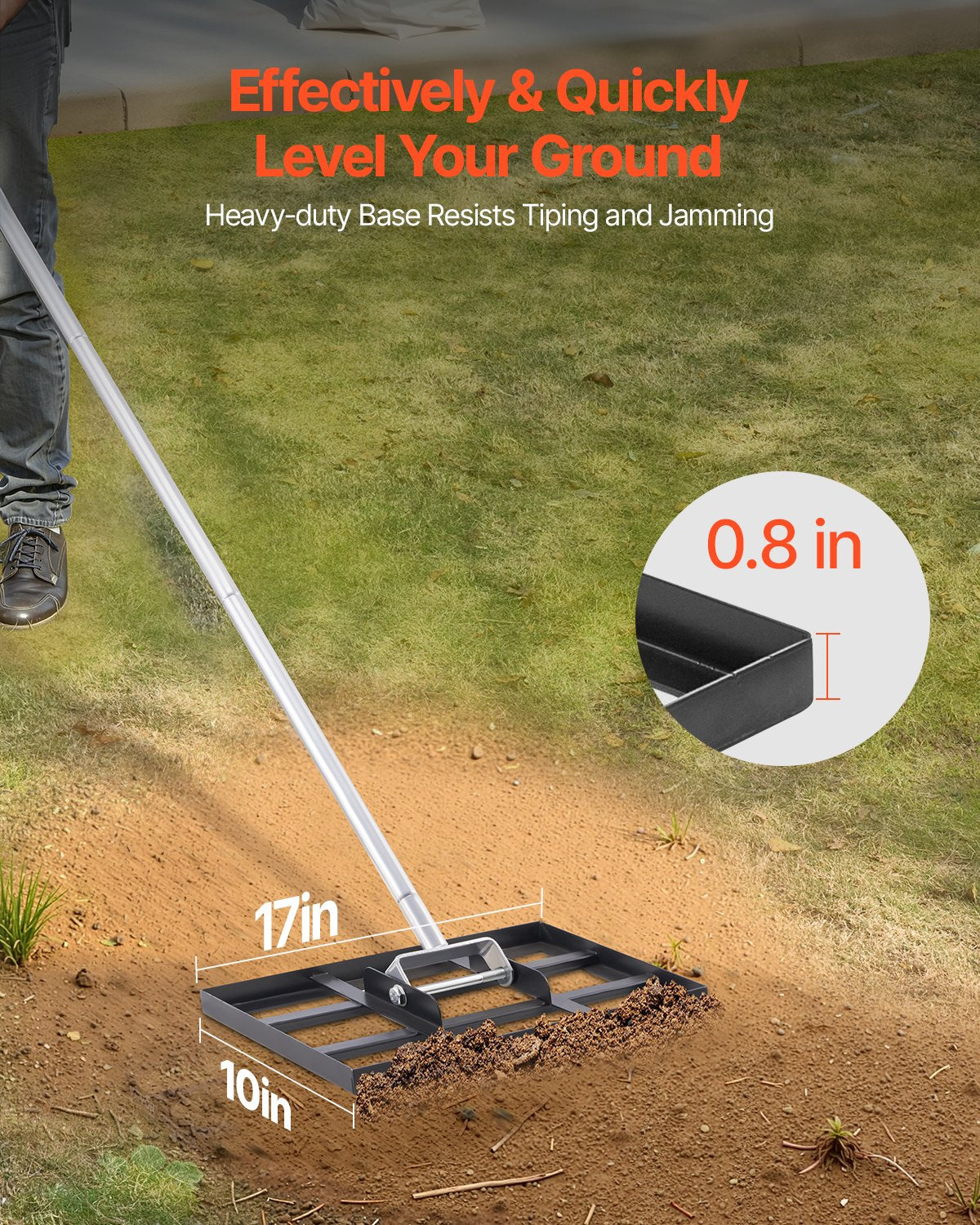 VEVOR 254 x 430 mm Lawn Leveling Rake 1980 mm Adjustable Handle for Yard Golf Court
