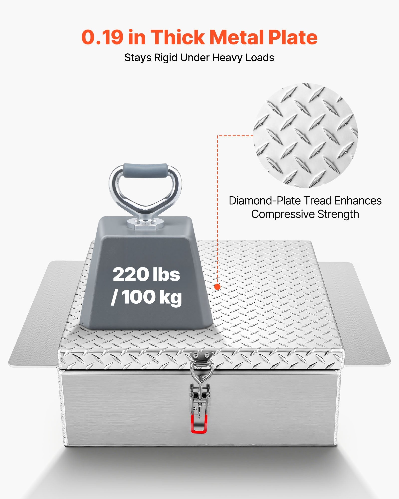VEVOR Truck Bed Tool Box, Heavy Duty Aluminum Tool Box with Diamond Plate, Storage Toolbox Chest Organizer Supports up to 100 kg, Ideal for Pickup, Truck Bed, RV, Trailer, 770 x 610 x 230 mm, Silver
