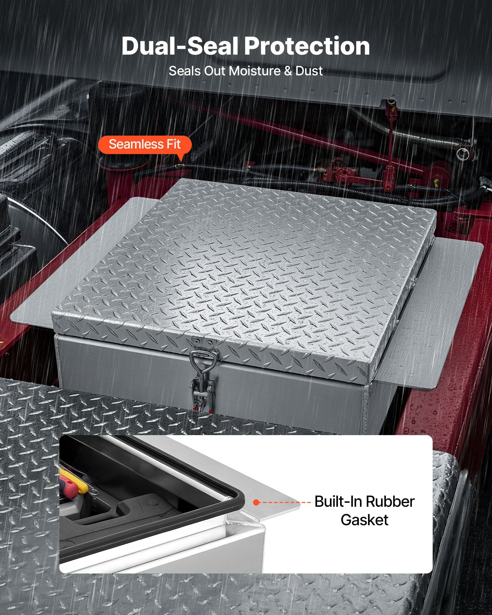 VEVOR Truck Bed Tool Box, Heavy Duty Aluminum Tool Box with Diamond Plate, Storage Toolbox Chest Organizer Supports up to 100 kg, Ideal for Pickup, Truck Bed, RV, Trailer, 770 x 610 x 230 mm, Silver