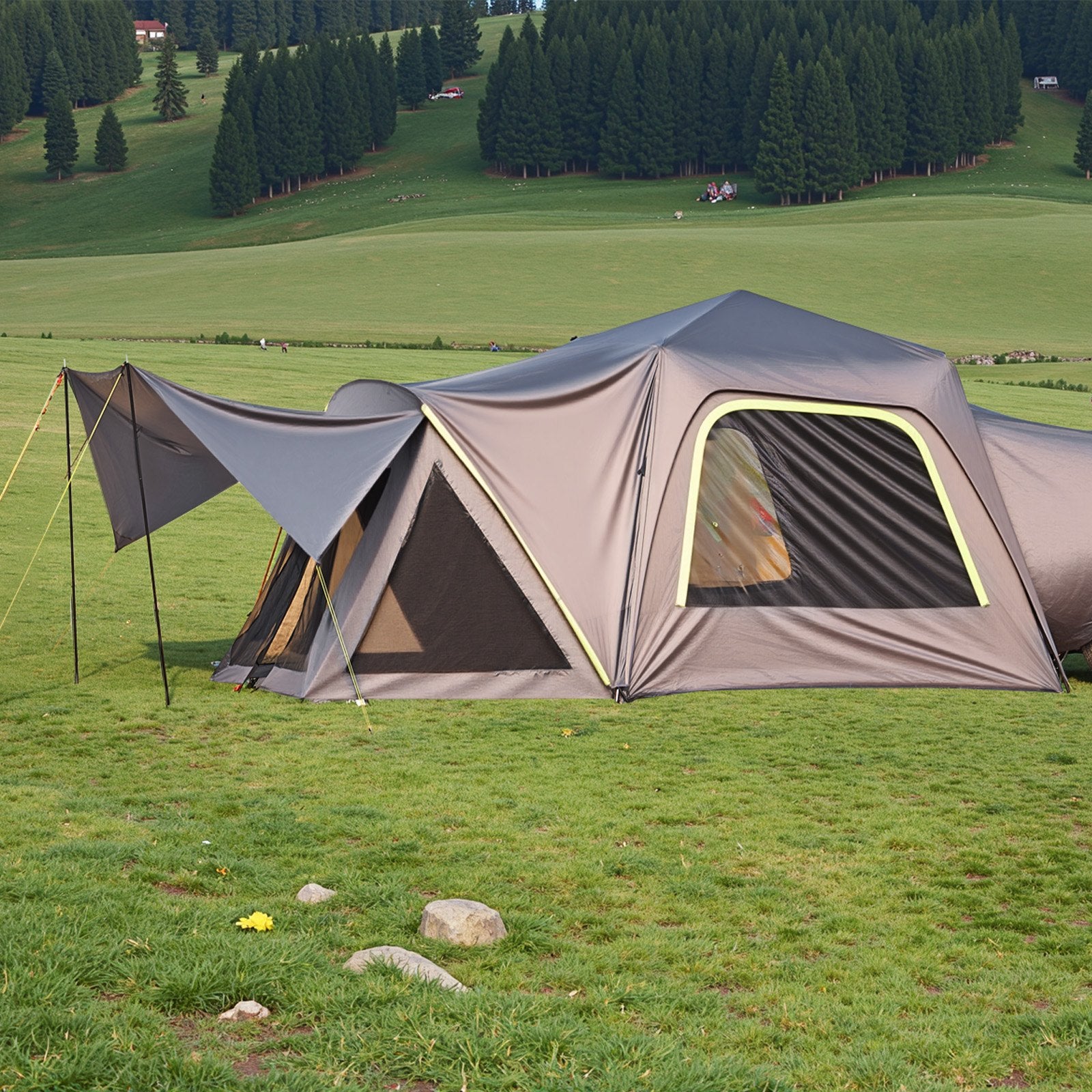 VEVOR SUV Tent for Camping, 10FT L x 10FT W, Waterproof PU2000mm Spacious Double Layer Design for 5-8 Person, SUV Camping Tent with Shade Awning and Mesh Windows, Includes Rainfly and Storage Bag