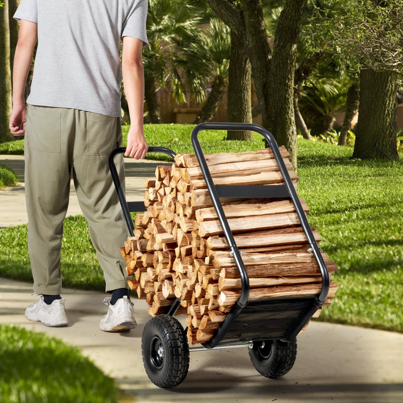 VEVOR Firewood Log Cart Wood Mover Hauler 250 lbs Capacity on PU Wheels Dolly