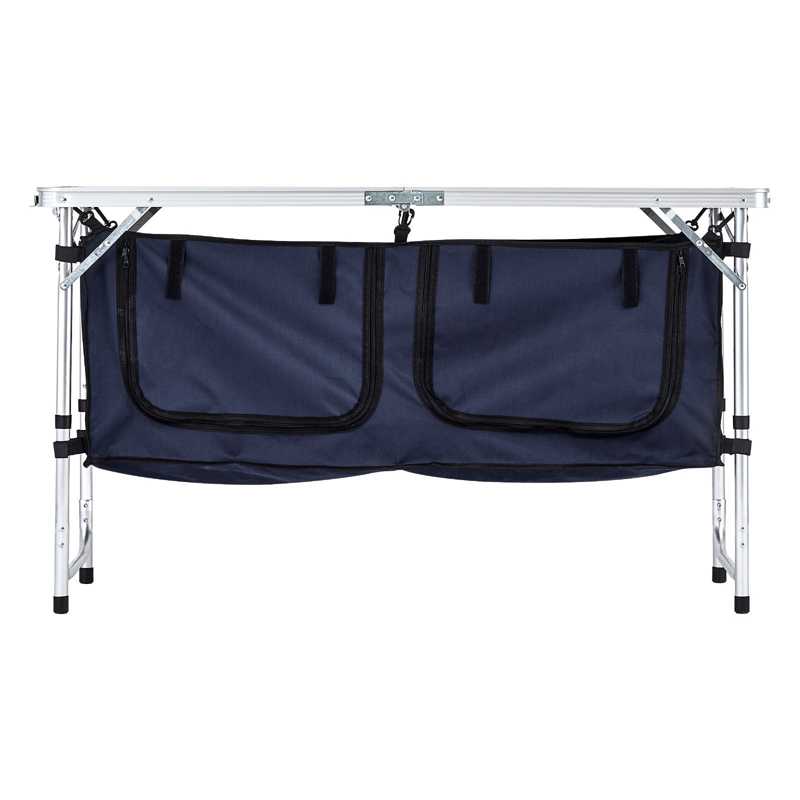 VEVOR Camping Kitchen Table, Folding Outdoor Cooking Table, 3 Adjustable Height, Aluminum Lightweight Portable Cook Station with Storage Organizer, Carry Handle, for BBQ Party Picnic RV Travel, Blue