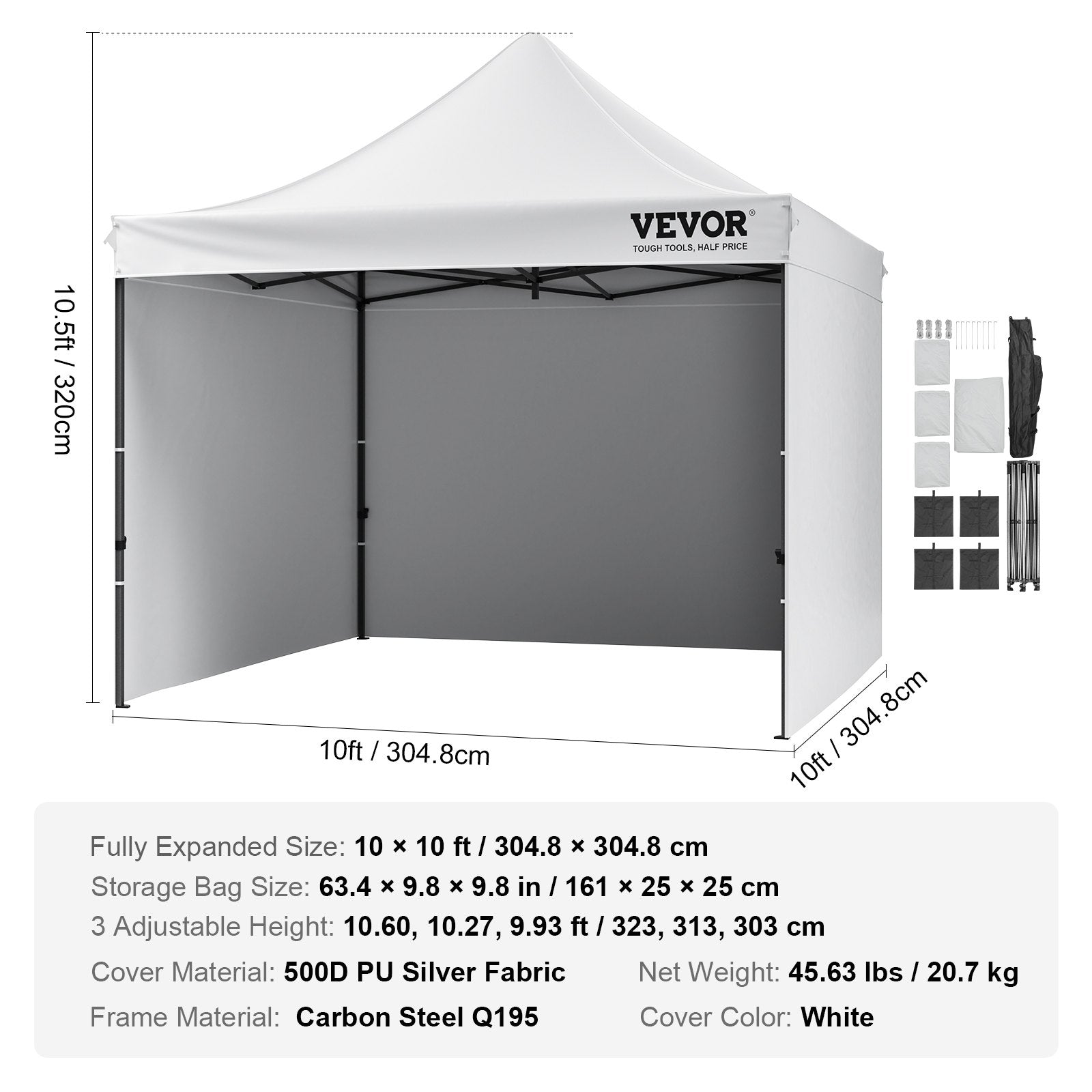 Pop Up Canopy Tent Outdoor Gazebo Tent 10x10FT with Sidewalls & Bag White
