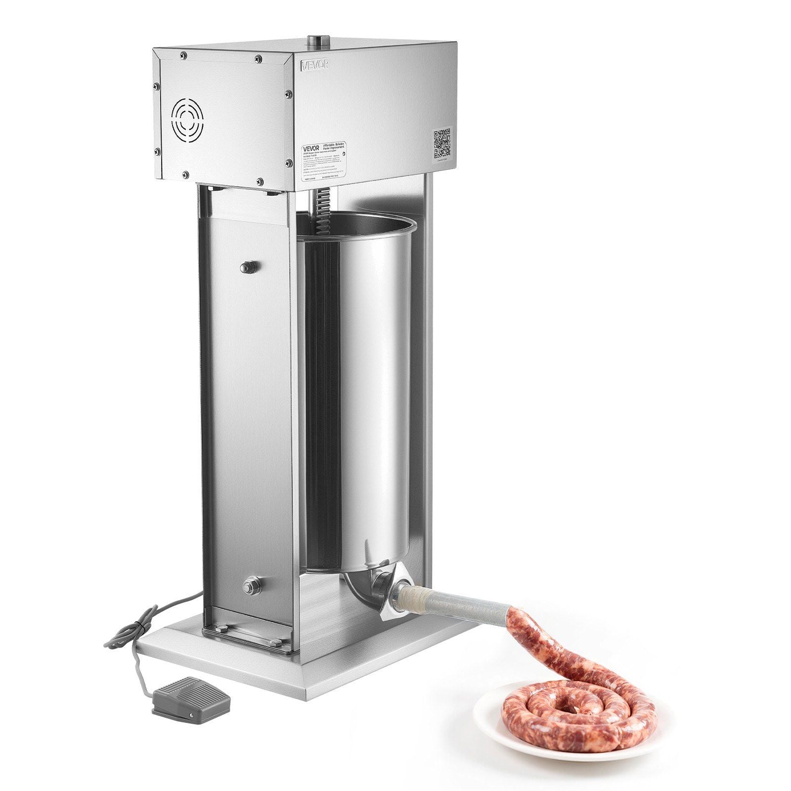 Electric Sausage Stuffer, 55 LBS / 25 L Vertical Meat Stuffer, Stepless Speed Control and Foot Pedal, Stainless Steel Heavy Duty Sausage Filler with 5 Stuffing Tubes, for Commercial & Home Use
