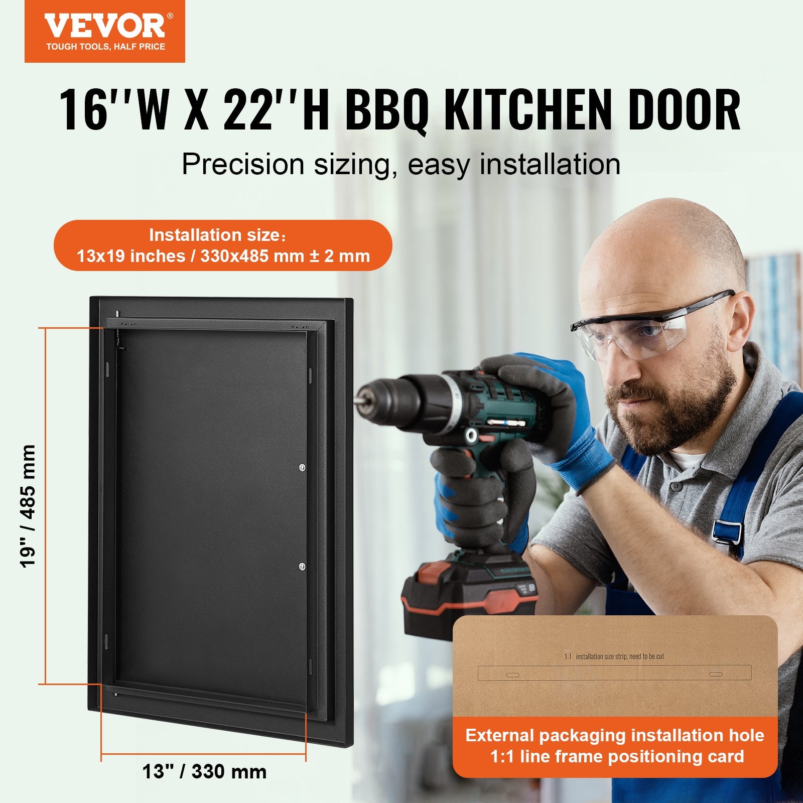 VEVOR BBQ Access Door, 415x570 mm Single Outdoor Kitchen Door, Cold Plate Flush Mount Door, Wall Vertical Door with Handle, for BBQ Island, Grilling Station, Outside Cabinet
