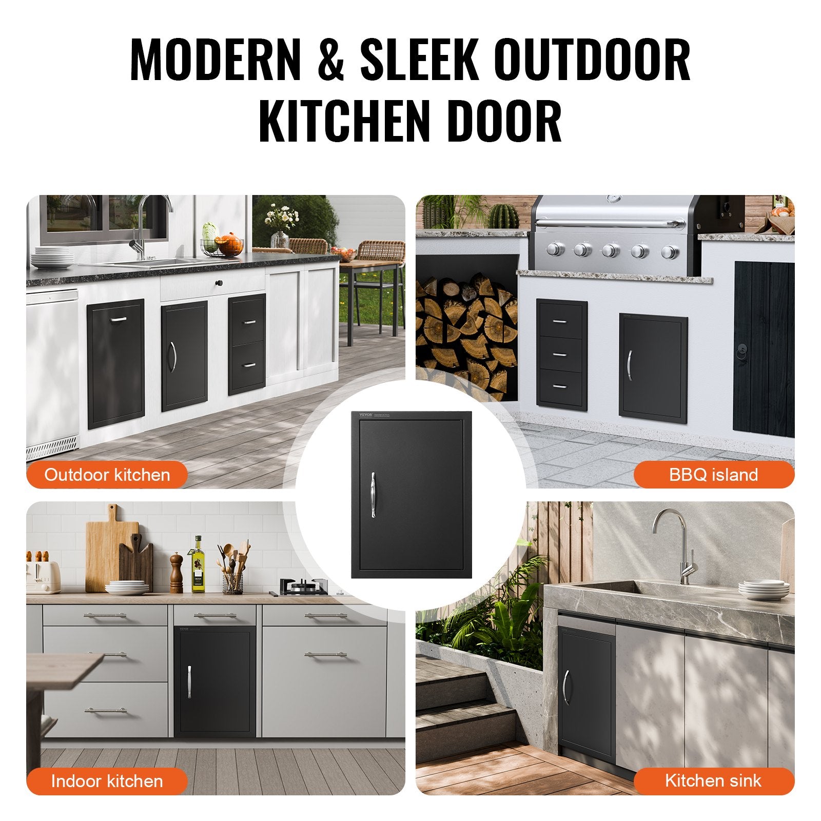 VEVOR BBQ Access Door, 415x570 mm Single Outdoor Kitchen Door, Cold Plate Flush Mount Door, Wall Vertical Door with Handle, for BBQ Island, Grilling Station, Outside Cabinet