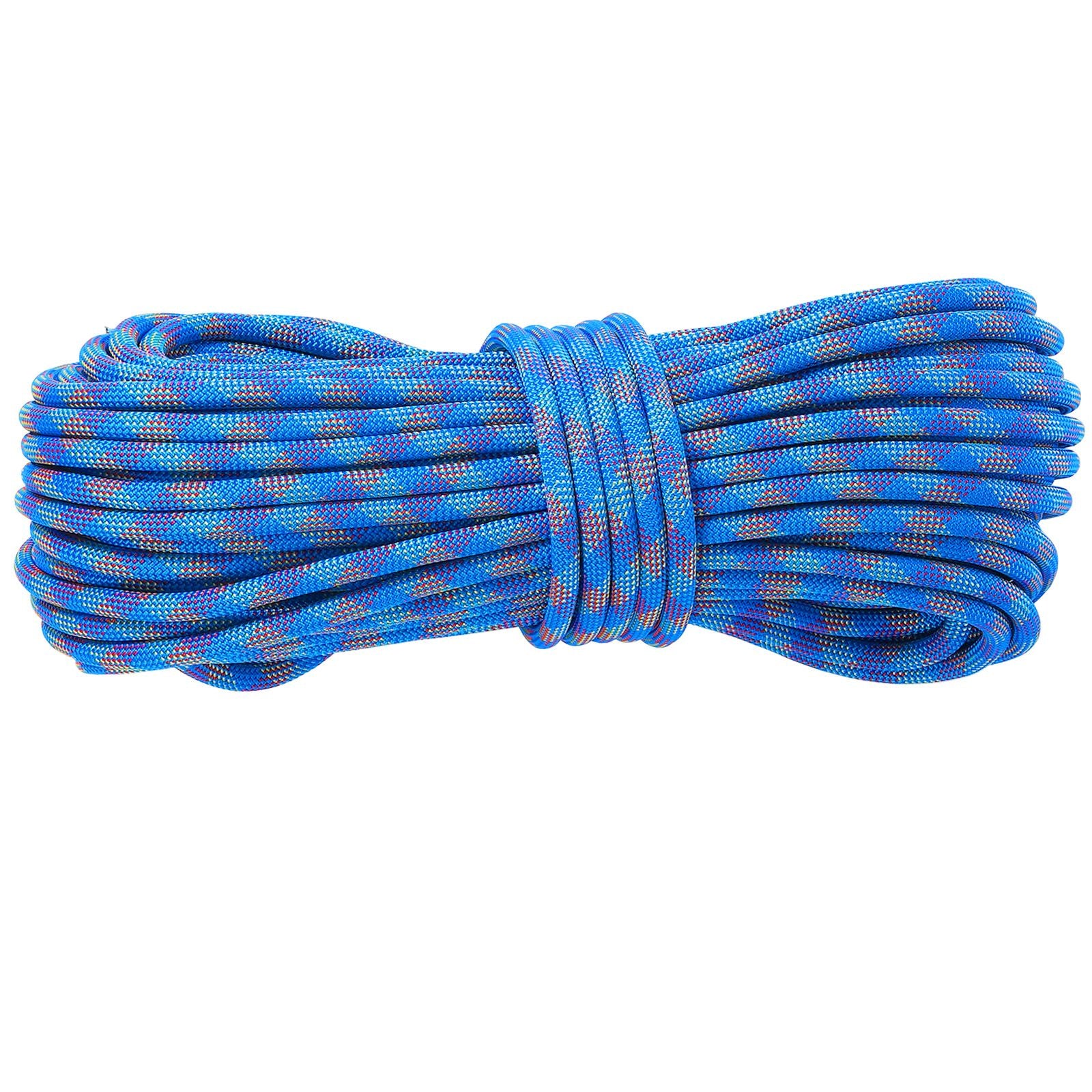 10.2mm Dynamic Climbing Rope, 40M(131ft) Outdoor Rock Climbing Rope 25KN Breaking Tension, Stretchable Fiber Rope with Steel Snap Hooks for Escape, Rappelling, Fire Rescue, Blue