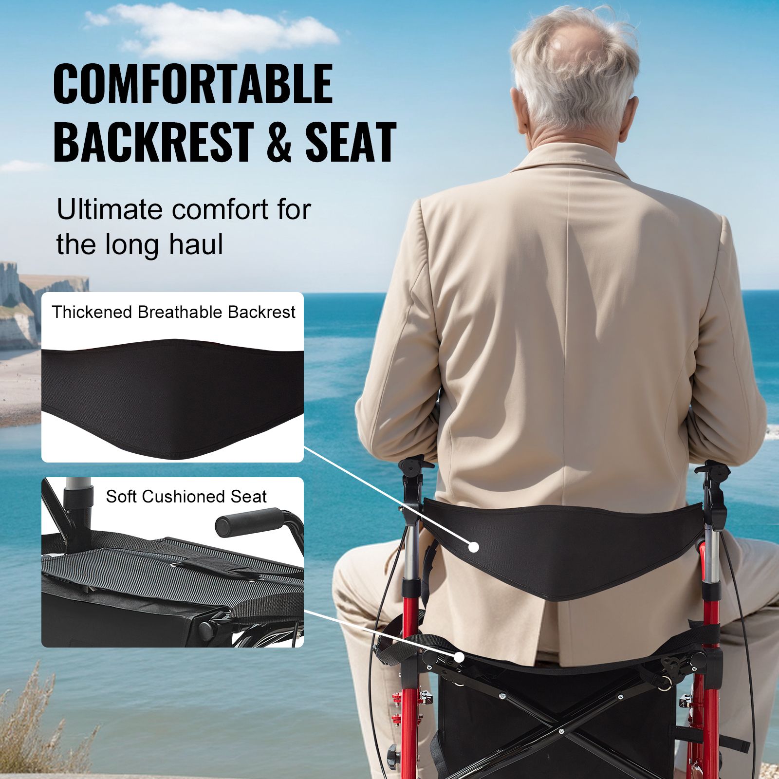 2 in 1 Rollator Walker & Transport Chair for Seniors, Folding Rolling Walker Wheelchair Combo & Footrests, Lightweight Aluminum Mobility Walker with Adjustable Handle, All Terrain Wheels, 136KG