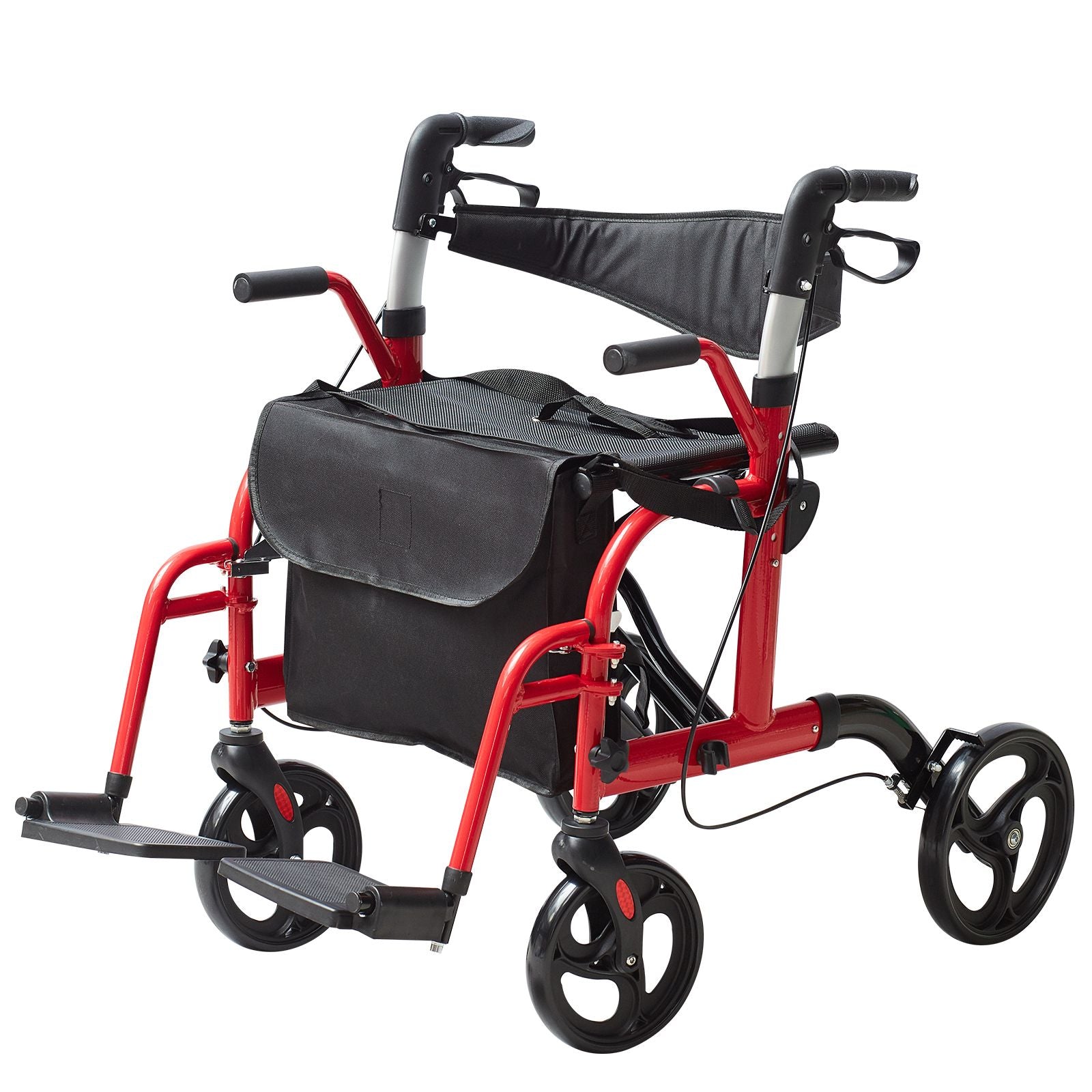 2 in 1 Rollator Walker & Transport Chair for Seniors, Folding Rolling Walker Wheelchair Combo & Footrests, Lightweight Aluminum Mobility Walker with Adjustable Handle, All Terrain Wheels, 136KG