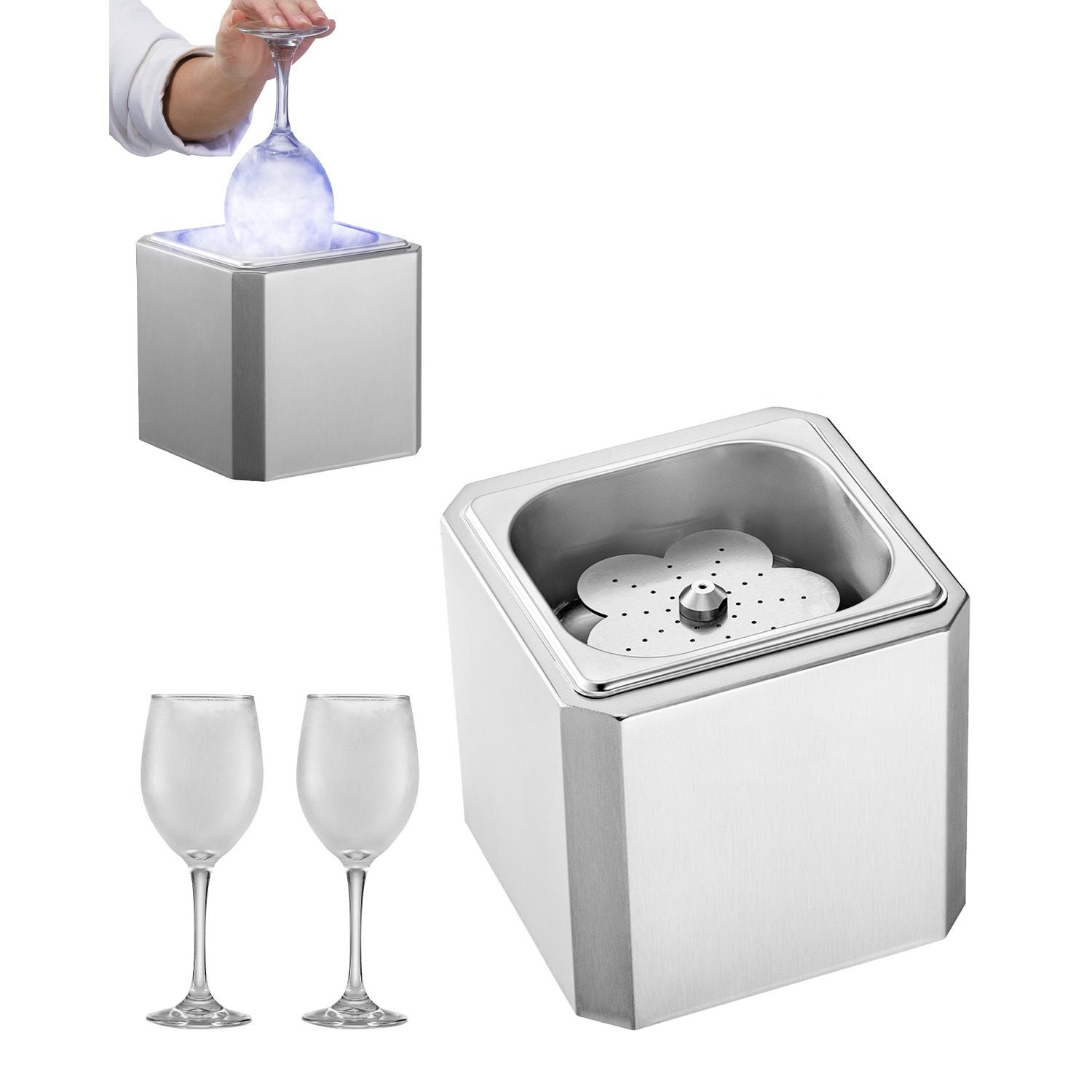 Glass Froster Chiller, CO2 Beer Glass Froster, 8-10 Seconds/Cup with LED Light, Instant Glass Chiller for Wine, Cocktail, Champagne, Mixed Drinks, Juice, Ideal for Bar, Restaurant, Home Kitchen