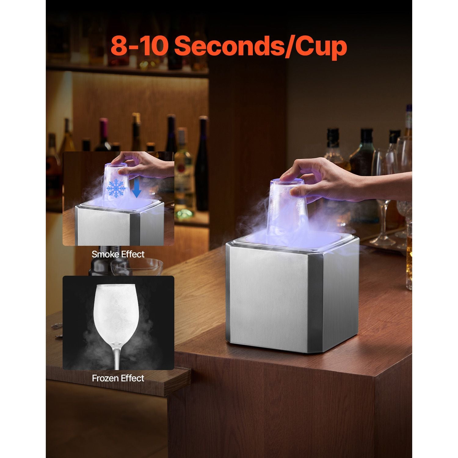 Glass Froster Chiller, CO2 Beer Glass Froster, 8-10 Seconds/Cup with LED Light, Instant Glass Chiller for Wine, Cocktail, Champagne, Mixed Drinks, Juice, Ideal for Bar, Restaurant, Home Kitchen