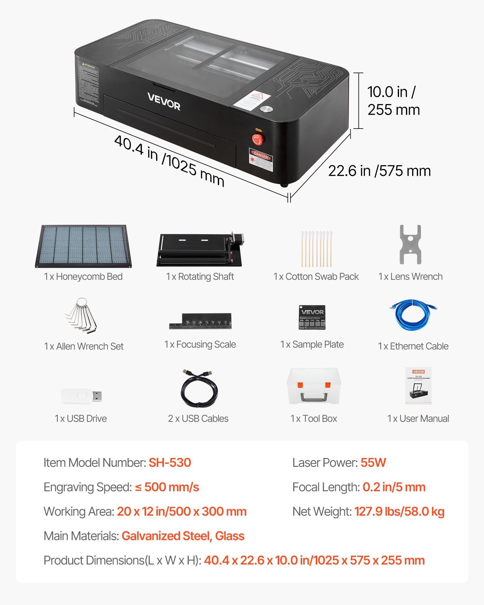 55W CO2 Laser Engraver, 500 x 300 mm, Desktop CO2 Laser Engraver and Cutter Machine with 16MP Camera, Water Pump, Rotary Axis, Compatible with LightBurn CorelDRAW RDWorks, for Wood Acrylic Glass