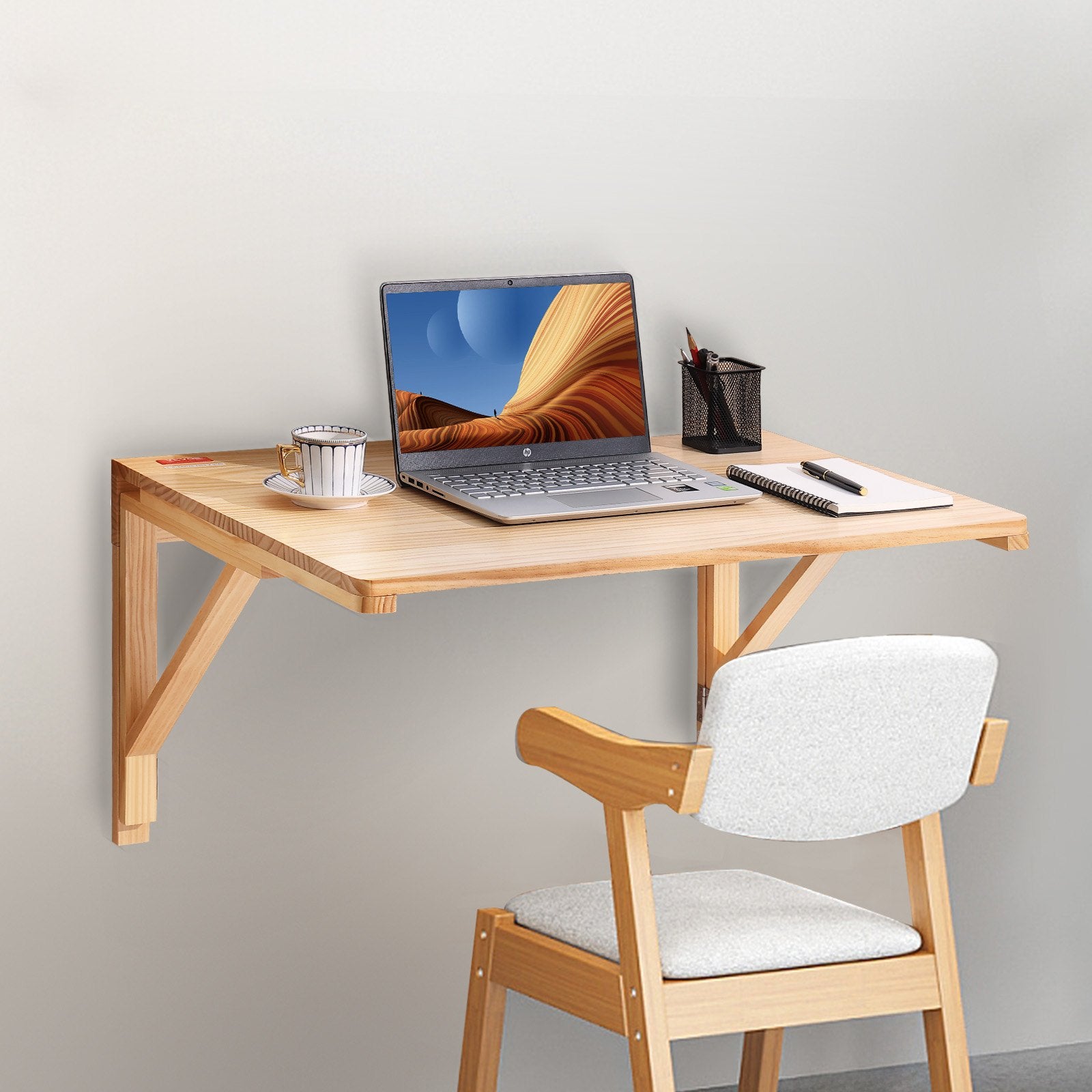 VEVOR Wall Mounted Folding Table, Wall Mounted Drop Leaf Tables, Solid Wood Floating Desk for Dining, Laundry Room, Office, 31.5" x 23.58" x 17.24" Fold Down Desk