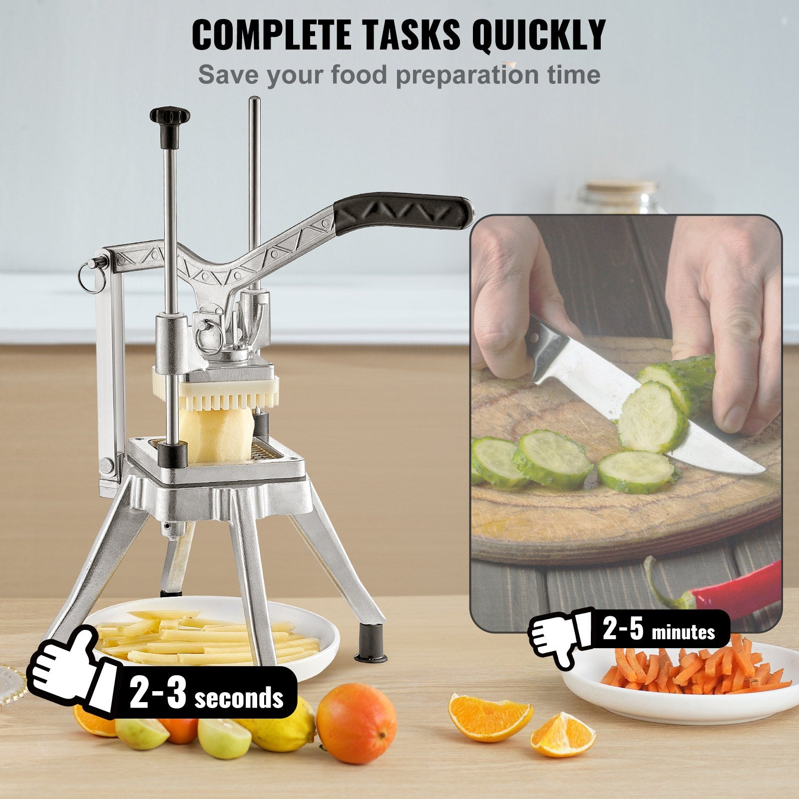 VEVOR Commercial Vegetable Fruit Chopper 1/4" Blade Heavy Duty Professional Food Dicer Kattex French Fry Cutter Onion Slicer Stainless Steel for Tomato Peppers Potato Mushroom