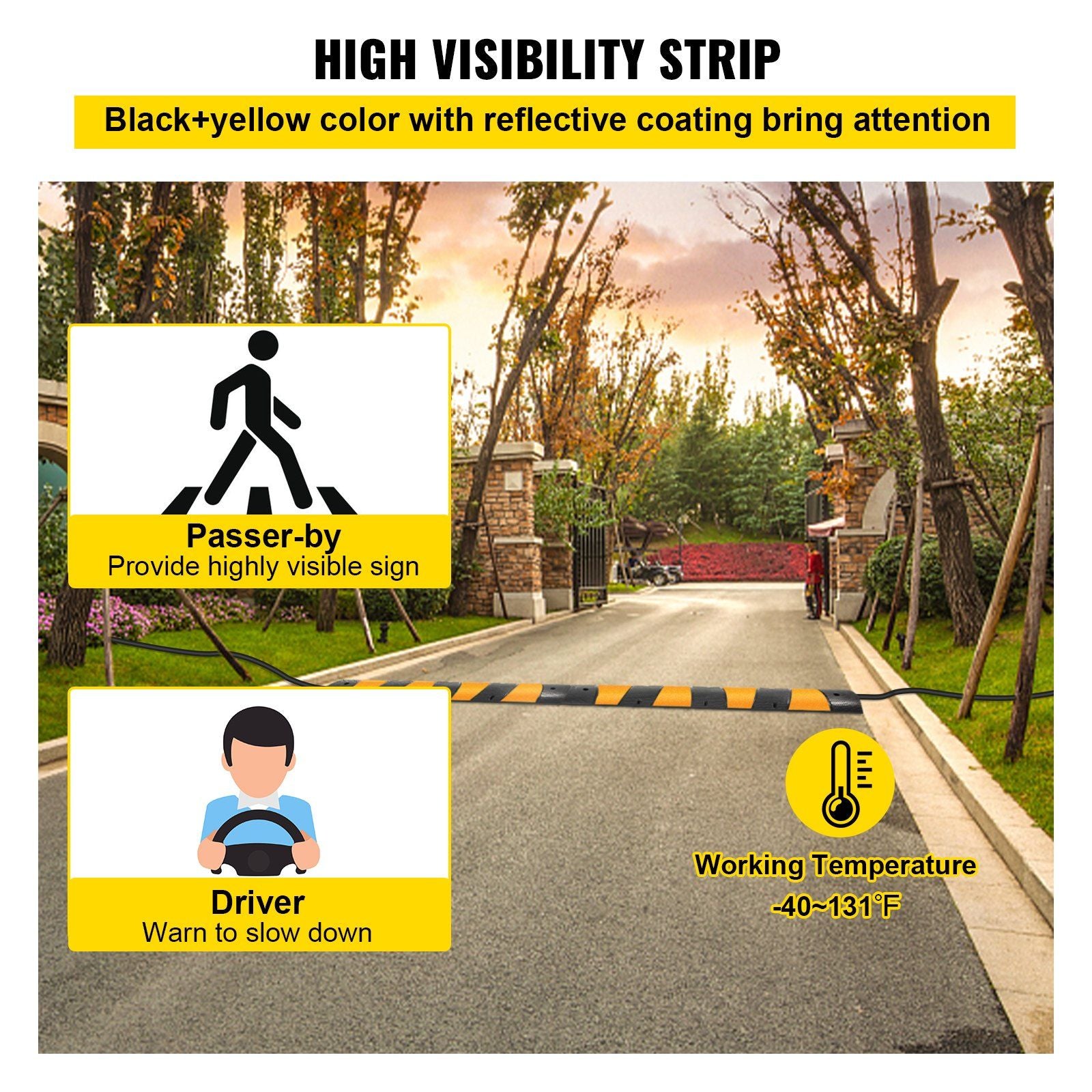 2pcs 6 Feet Rubber Driveway Modular Heavy Duty Speed 185 x 31 x 5.5 cm Cable Protector Ramp for Garage Gravel Roads Asphalt Concrete, 2Pack-6Ft-Speed Bump