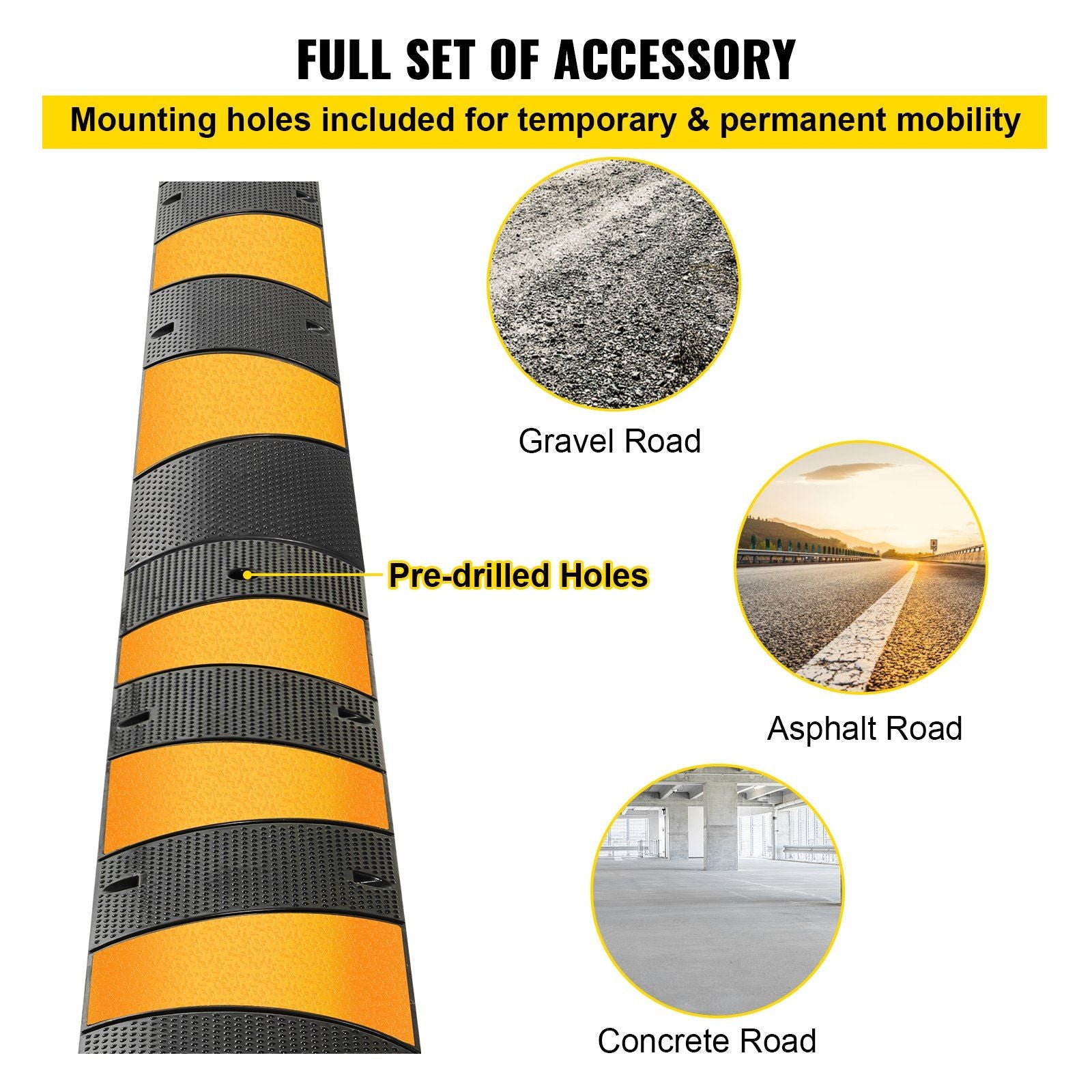 2pcs 6 Feet Rubber Driveway Modular Heavy Duty Speed 185 x 31 x 5.5 cm Cable Protector Ramp for Garage Gravel Roads Asphalt Concrete, 2Pack-6Ft-Speed Bump