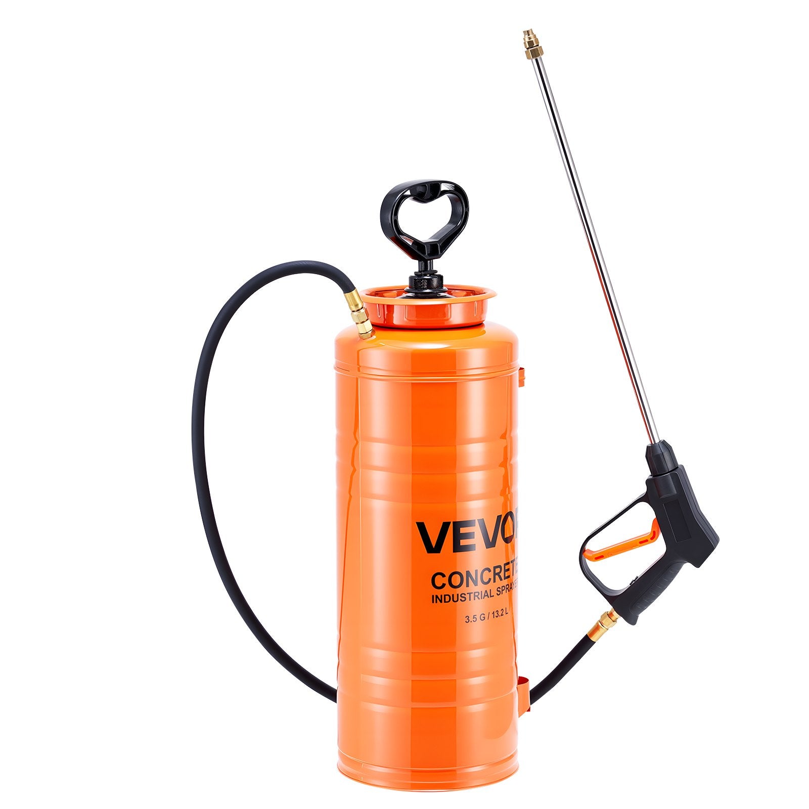 VEVOR Industrial Concrete Sprayer, 14L Stainless Steel Sprayer, Heavy Duty Tri-Poxy Pump Sprayers, 52cm Wand with Ergonomic Gun Handle, 1.2m & 3m Hoses, 2 Brass Nozzles for Construction, Garden