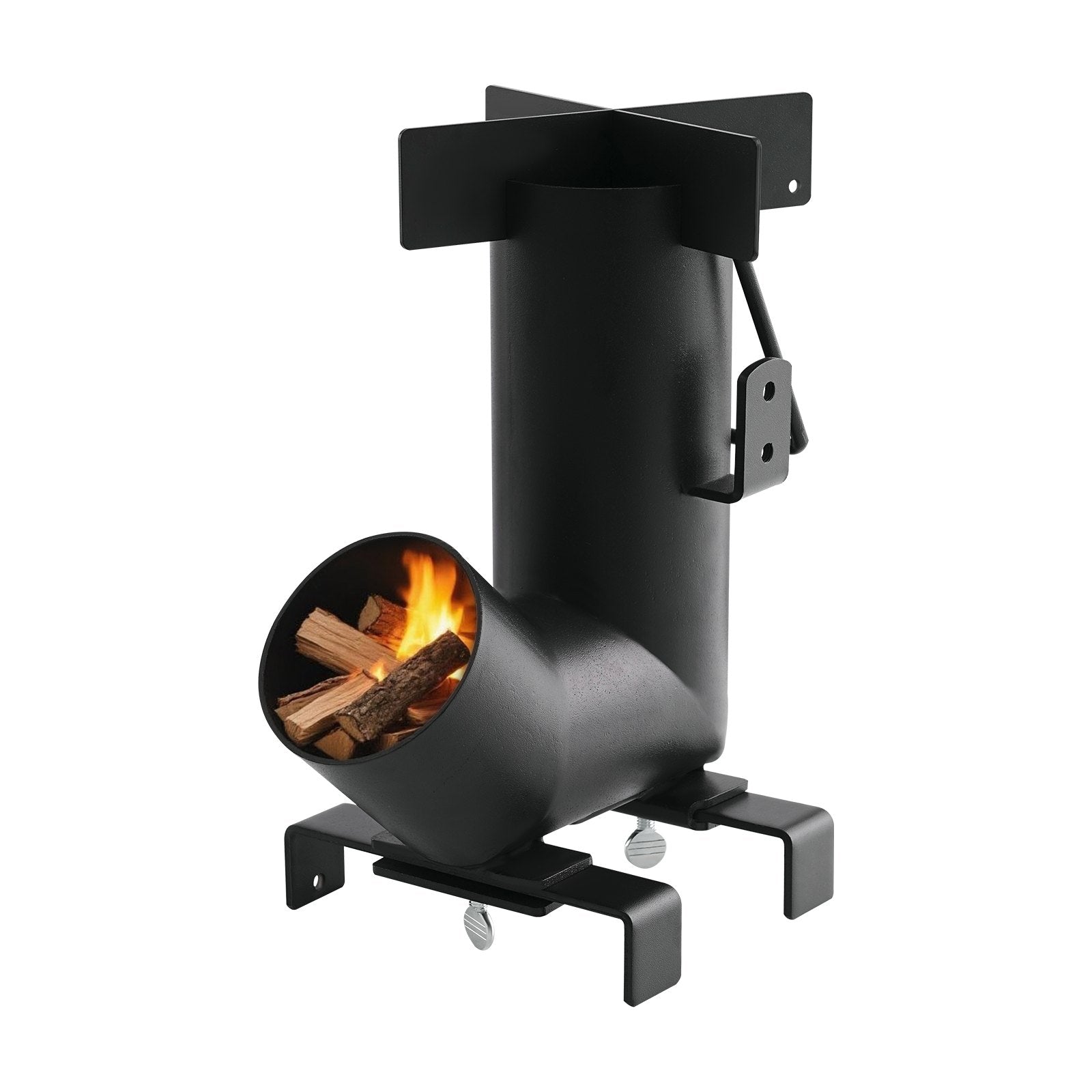 VEVOR Camping Rocket Stove, Wood Burning Portable Rocket Stove with Carrying Bag for Backpacking, Carbon Steel, Burn Wood, Twigs or Sticks for Outdoor Cooking, Backyard, Camp Cooking, Heating, Black