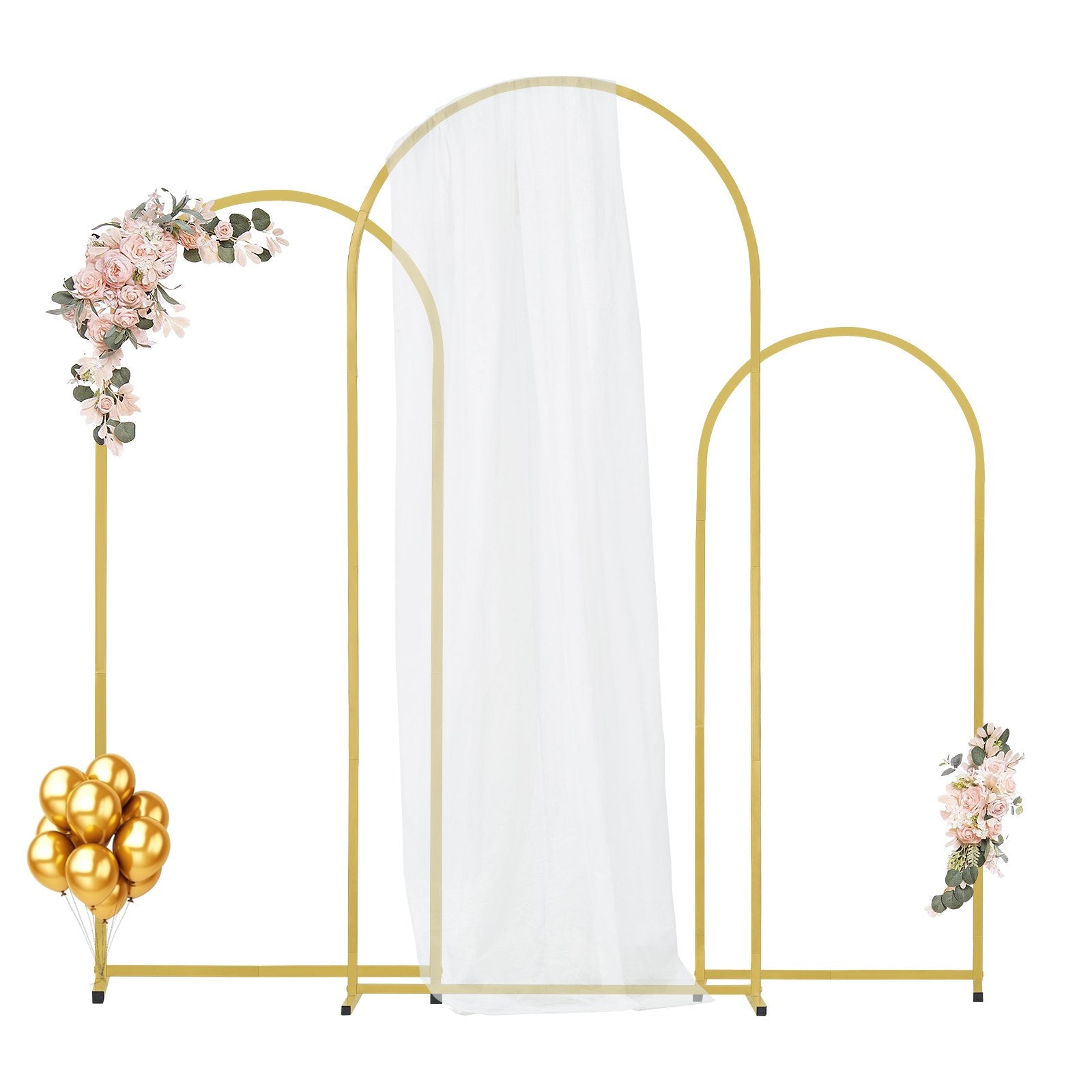 VEVOR Wedding Arch Backdrop Stand, Set of 3, Metal Stable Stand with Case Connection & Chassis Crossbar Design, Easy-to-Assemble Gold Stand with Premium Metal, Fit for Birthday, Celebration, Holiday