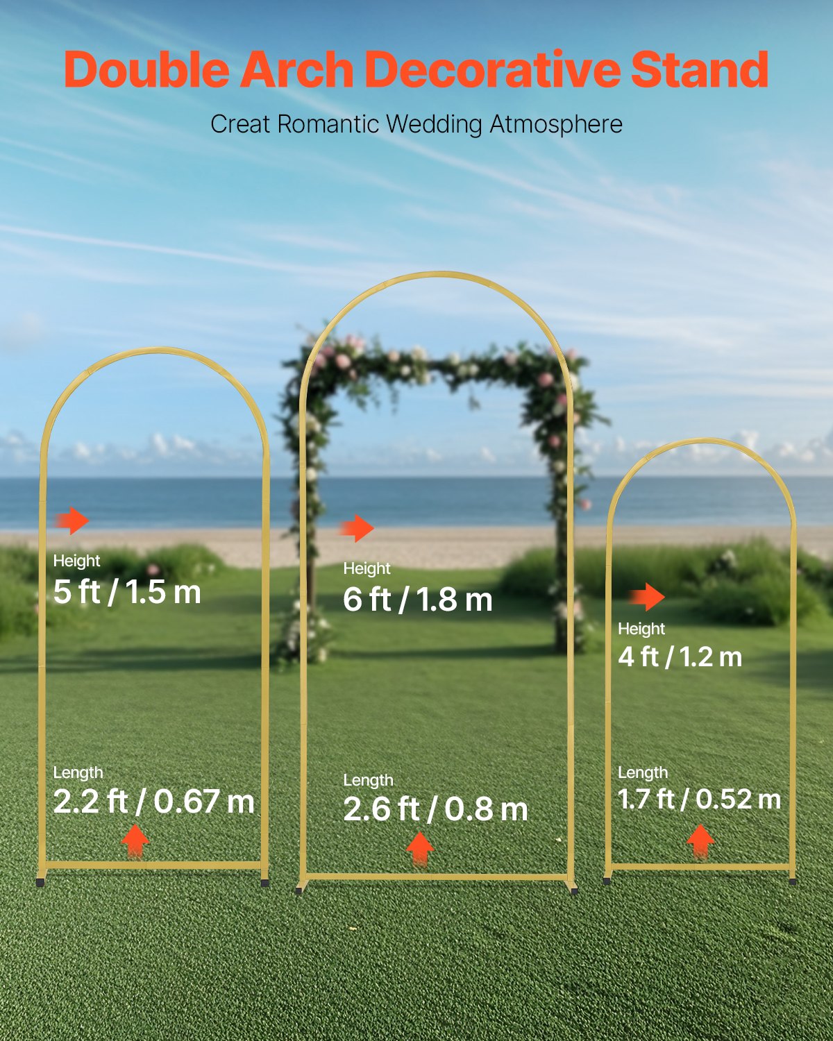VEVOR Wedding Arch Backdrop Stand, Set of 3, Metal Stable Stand with Case Connection & Chassis Crossbar Design, Easy-to-Assemble Gold Stand with Premium Metal, Fit for Birthday, Celebration, Holiday