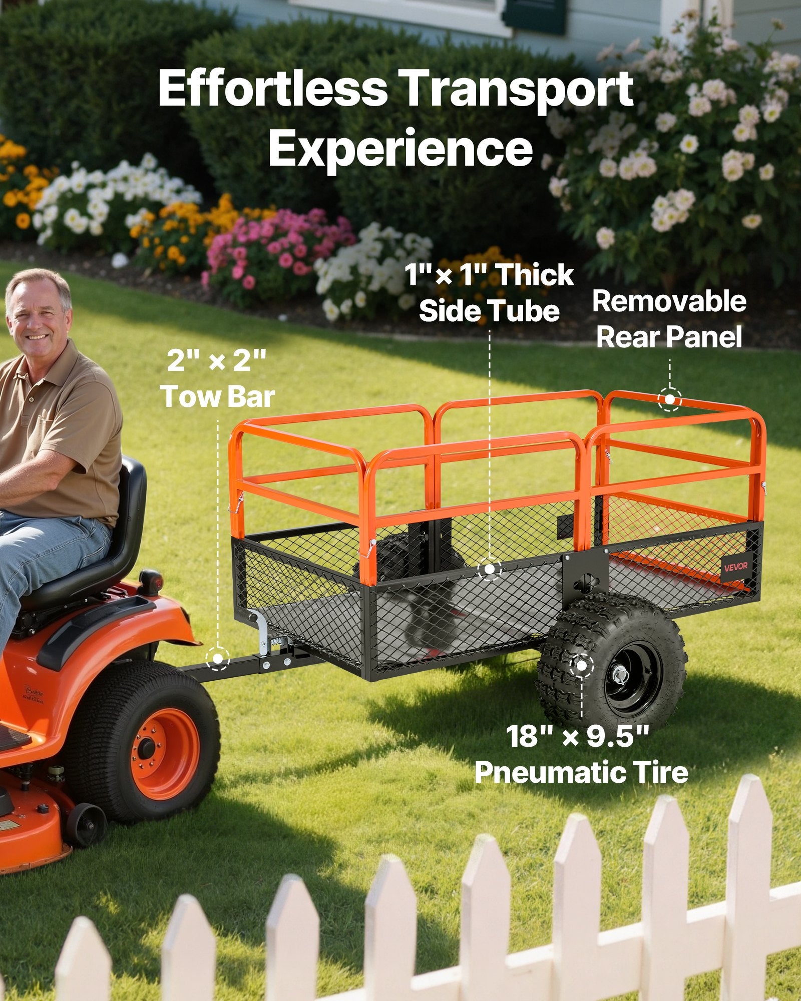 VEVOR Garden Utility Trailer, 28 Cu. Ft. & 800 kg, ATV UTV Trailer, Tow Behind Steel Dump Trailers, Removable Rear Panel, Heavy Duty Pull Behind Yard Trailers for Lawn Mower Tractor Garden Waste